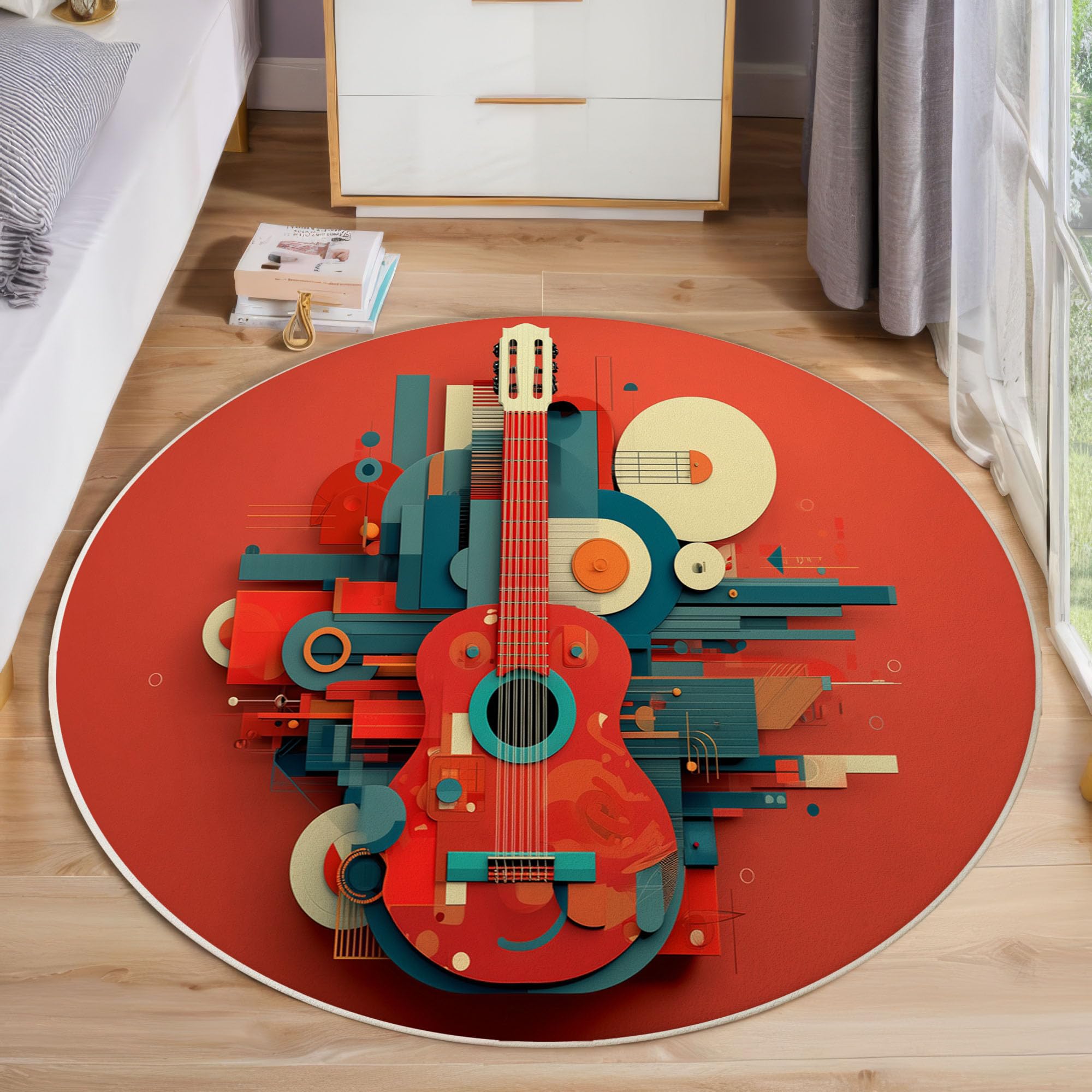 Tapis guitare géométrique 3D rouge foncé parfait pour le salon des ados