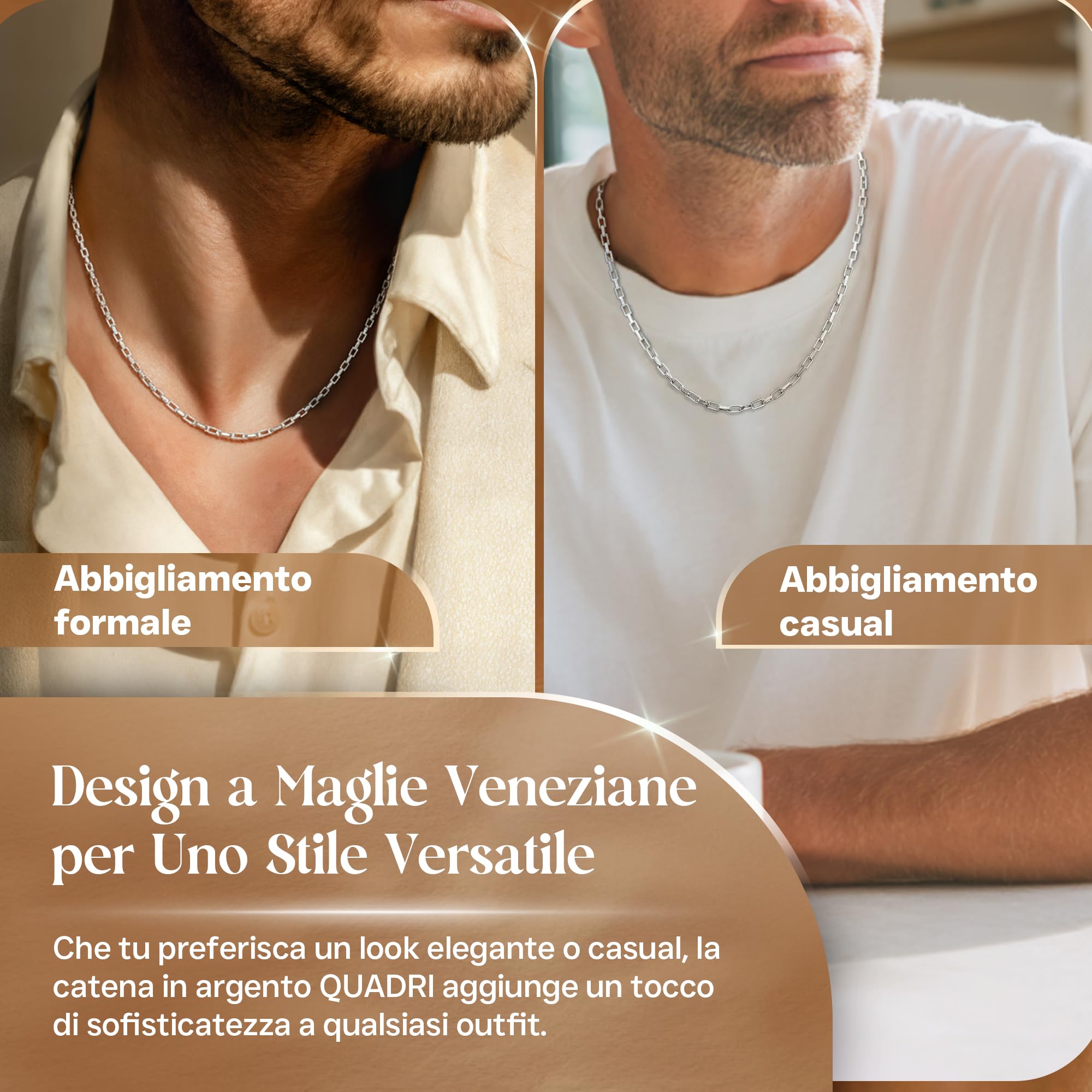 QUADRI - Collana Uomo e Donna Argento 925 - Idea Regalo - Made in Italy | per Compleanno, Anniversario, San Valentino