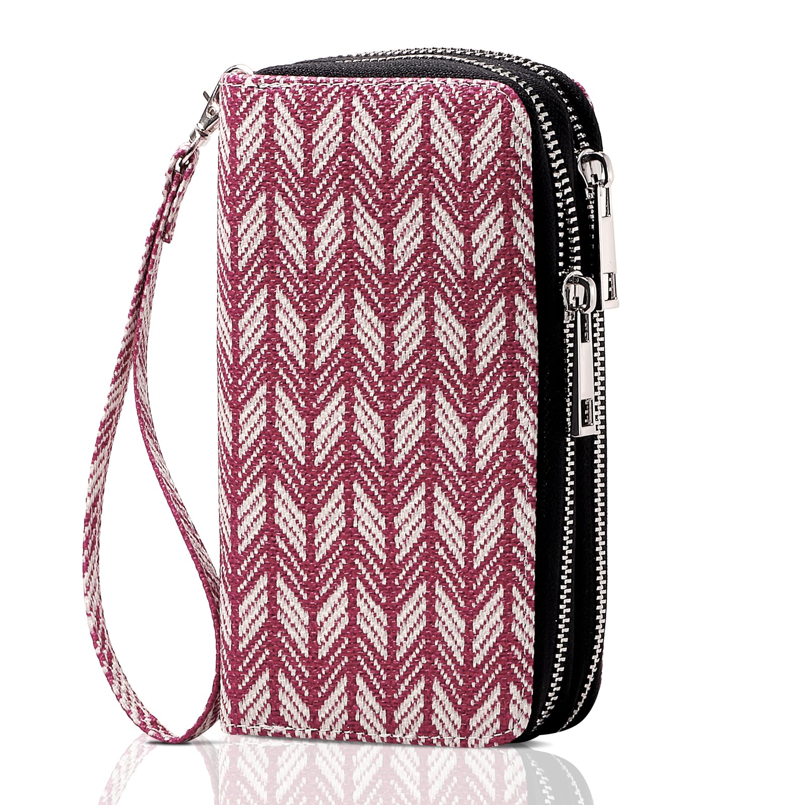 Double Zipper Wallet for Woman Clutch Purse with Cell Phone Holder for Smartphone/Card/Coin/Cash