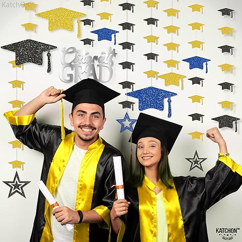 Miniatura 4 de KatchOn, Guirnalda de gorra de graduación con purpurina, 12 cuerdas, sin bricolaje, decoraciones de graduación azules y doradas 2025, decoraciones
