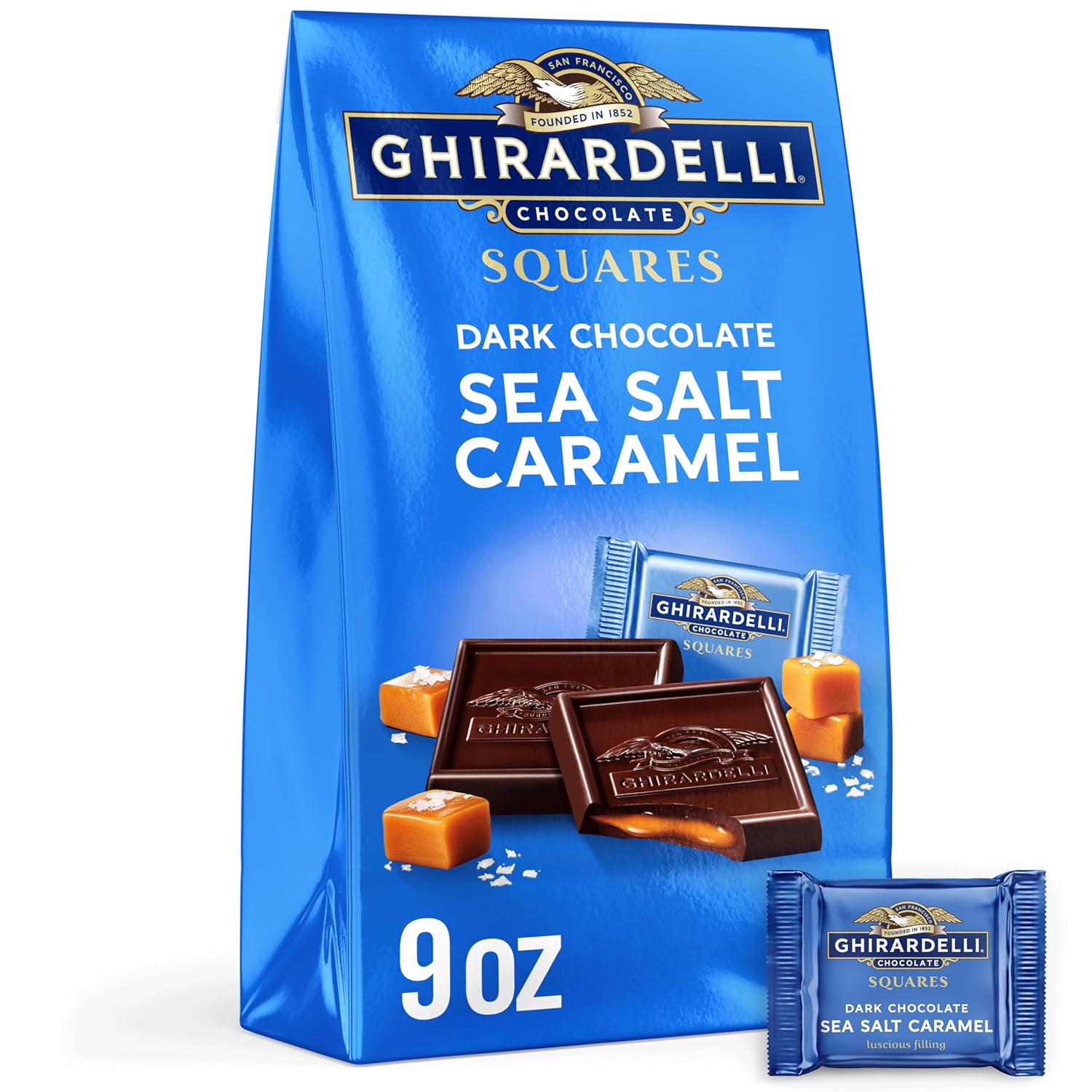 Chocolate Ghirardelli Dark Chocolate Sea Salt Caramel SQUARES - 9 oz