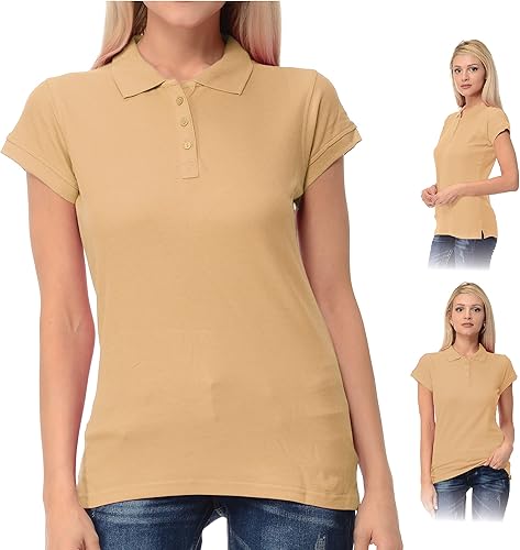 FRESH TEE Polo piqué regular de manga corta para mujer (XL, Arena), Arena