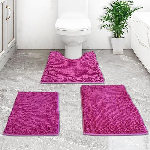 BOANKODU Alfombras de baño de chenilla, extra gruesas y absorbentes, antideslizantes, lavables a máquina, secar en seco, felpa suave y acogedora,