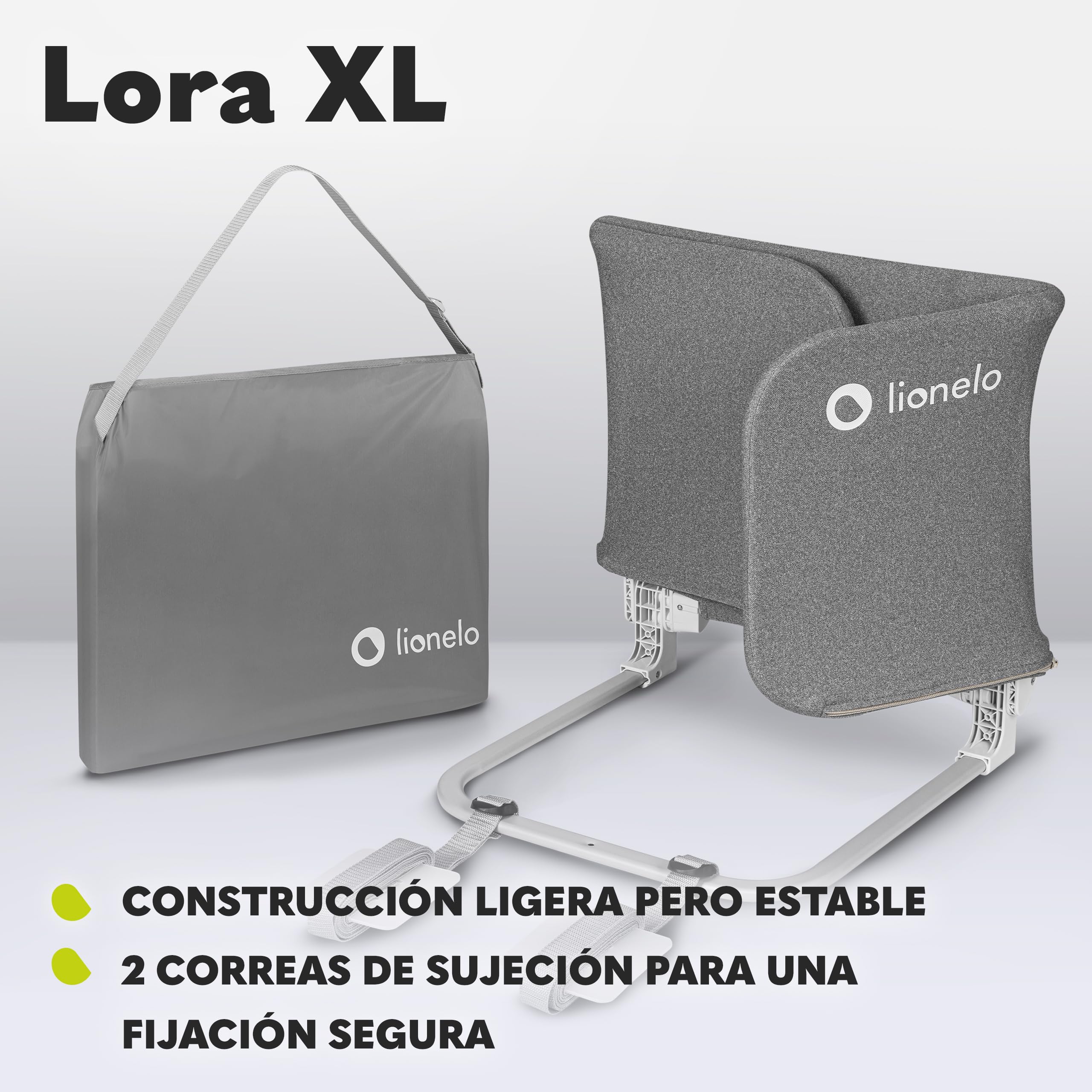 lionelo Lora XL Barrera portátil para Cama de bebé 45x150 cm inclinación Ajustable hasta 180°, Barrera Plegable para Cama de bebé, Mecanismo de Bloqueo StandSafe, Dispositivo antivuelco