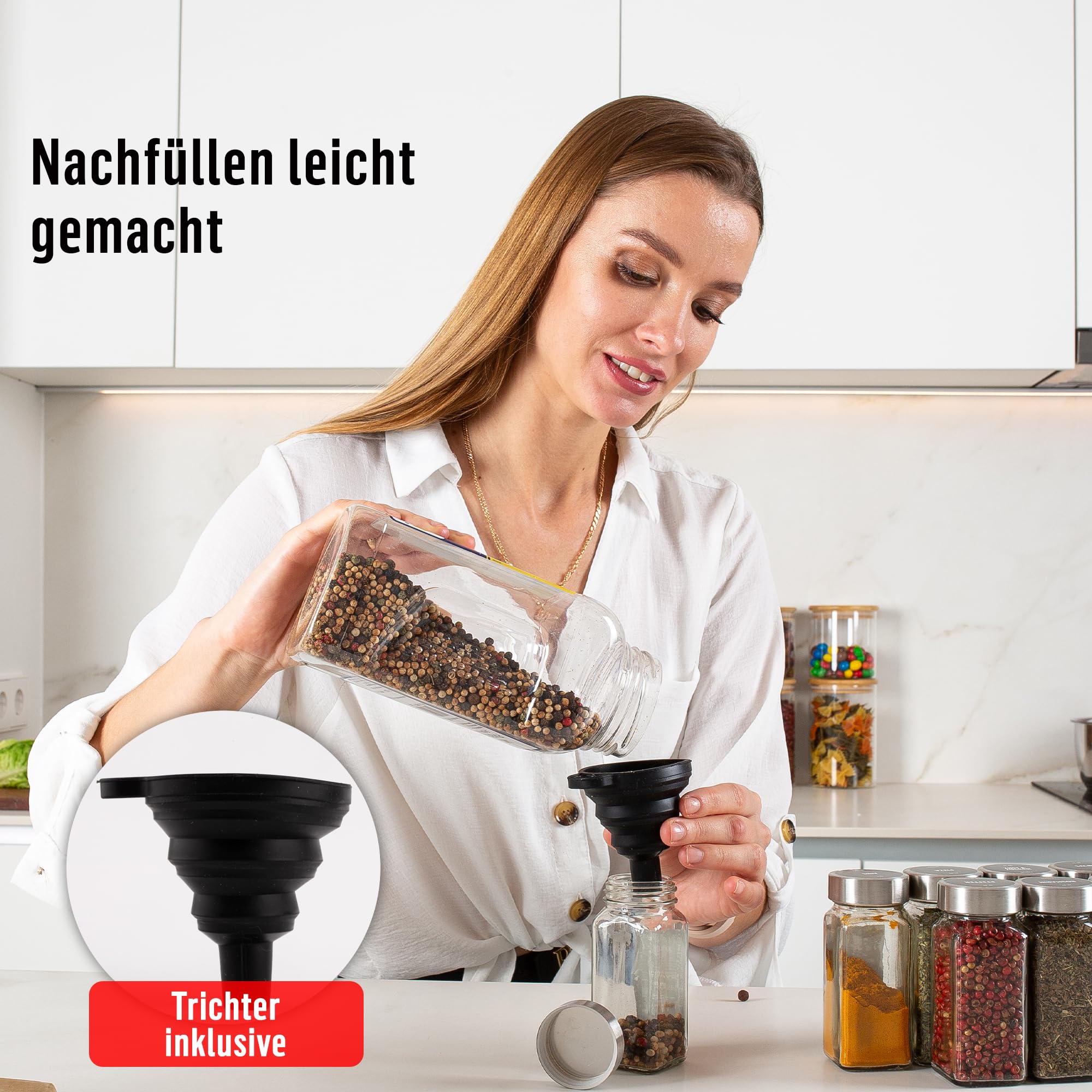 Deco haus® Gewürzgläser eckig luftdicht 24er Set [inkl. Etiketten & Streueinsatz] - Gewürzdosen Set Glas - Gewürzbehälter Spice Jars - Gewürze Aufbewahrung - Gewürz Organizer - Gewürzaufbewahrung