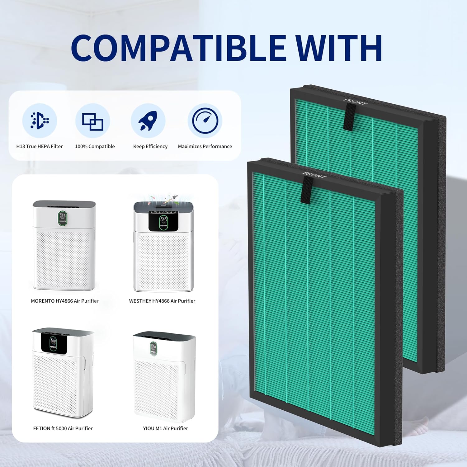 4 Pack HY4866 Filters Replacement Compatible with MORENTO WESTHEY HY4866, YIOU M1 Air Cleaner Purifier, H13 True HEPA Enhanced Pet Care Version Air Replacement Filter + 4 Pack Extra Pre-filter - Image 3