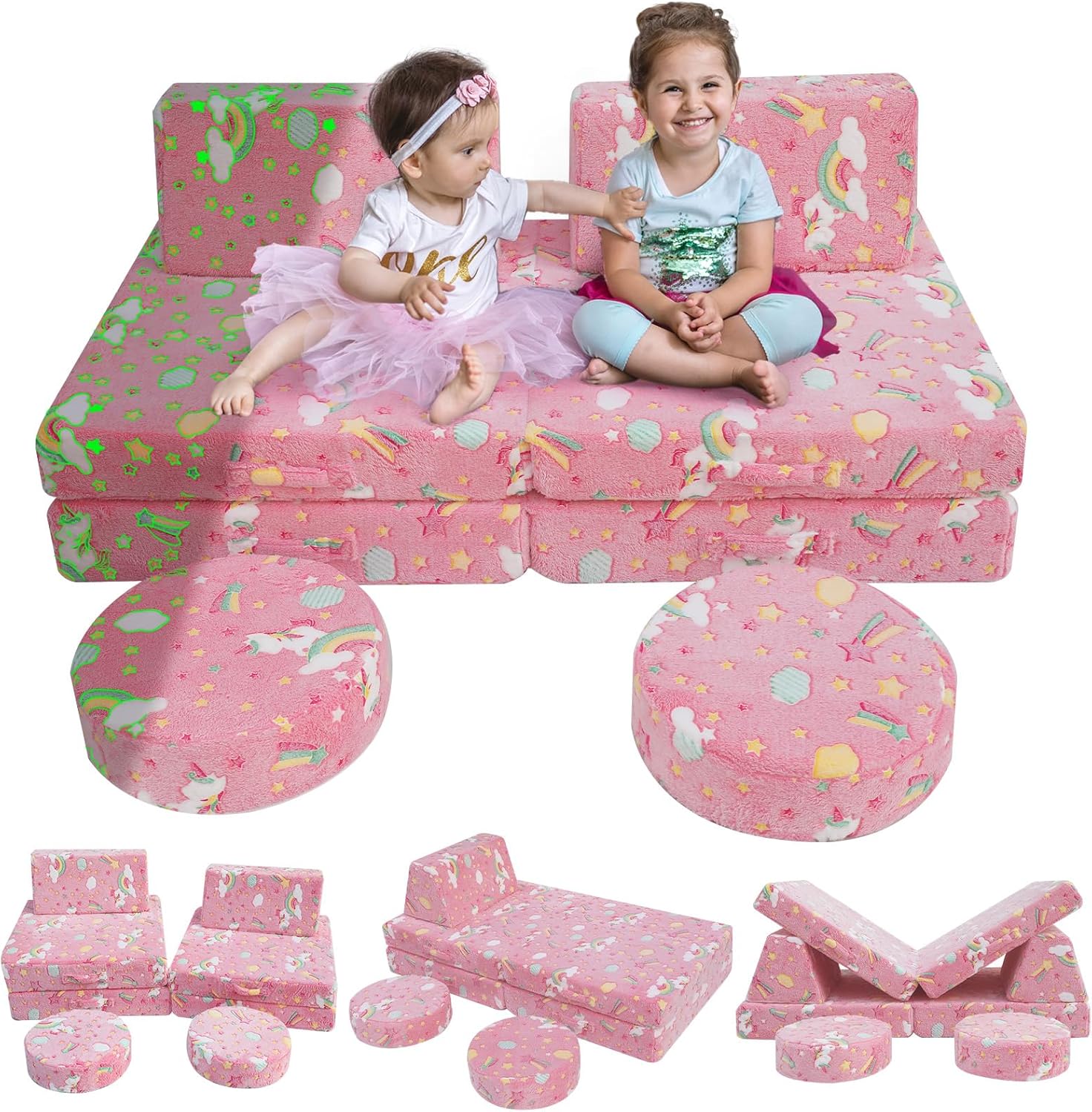MeMoreCool Kids Couch Play Set Modular Convertible Sofa 8