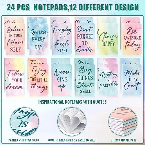 Miniatura 10 de Juego de 96 bolígrafos motivacionales de acuarela a granel, bloc de notas inspiradoras, cuadernos de bolsillo con cita motivacional, bolígrafos,