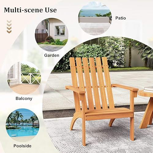 Miniatura 9 de Tangkula Silla Adirondack para exteriores, silla de madera de acacia maciza con respaldo inclinado, asiento curvado y reposabrazos anchos, silla de
