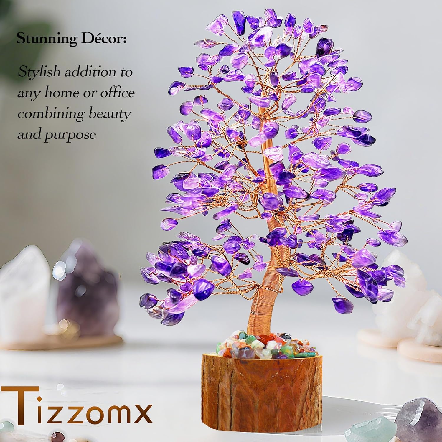 Amethyst Crystal Healing Chakra Tree of Life, Sister Women Mom Birthday Gifts Positive Energy & Good Luck, Bonsai Gem Stone Feng Shui Money Tree House Home Office Room Desk Spiritual Decor