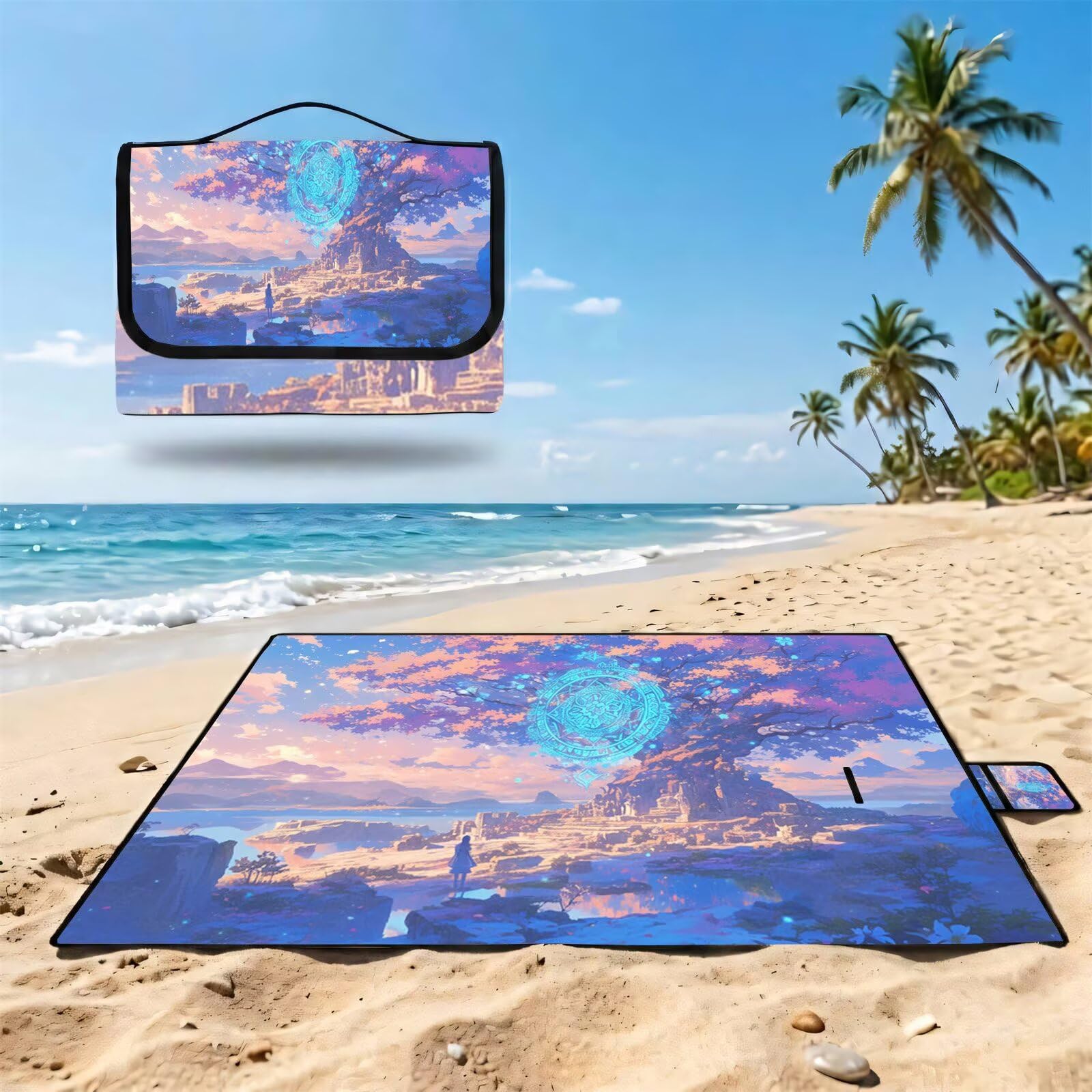Grande Coperta de Picnic 200x300 cm,Albero della vita da sogno (2) Manta Picnic Impermeable Anti-Sabbia Manta de Playa Pieghevole,Outdoor Picnic Blanket per Spiaggia,Camping,Giardino,Trekking - FZ-79