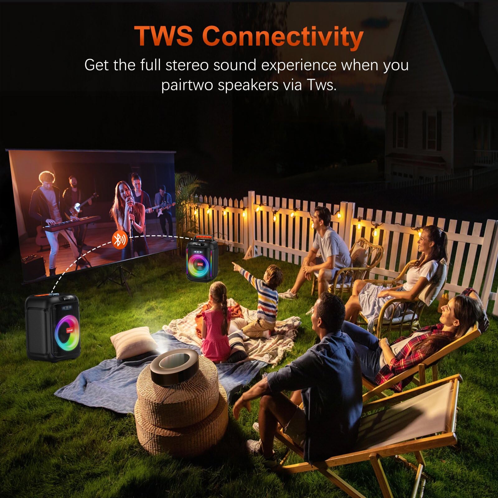 Karaoke-Maschine mit 2 Mikrofonen für Erwachsene Kinder, Bluetooth-Caraoke-Lautsprecher mit Bass/Höhenverstellung, PA-System mit Fernbedienung/LED-Lichter, unterstützt Rec/USB/AUX (dunkelschwarz)