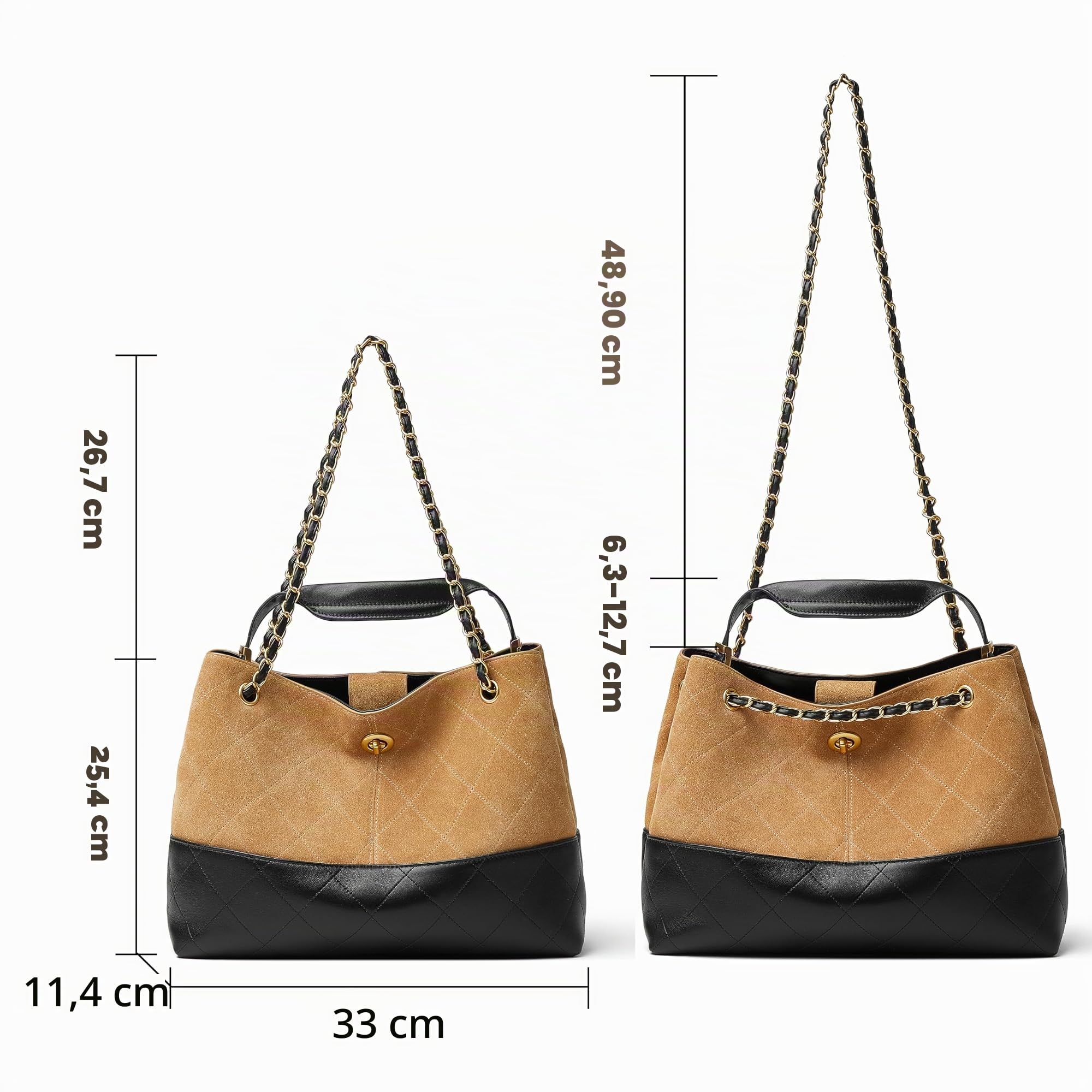 DORIS&JACKY Gesteppte Wildleder-Tragetasche für Damen, Designer-Lammfell-Umhängetasche und Handtaschen mit Kettenriemen