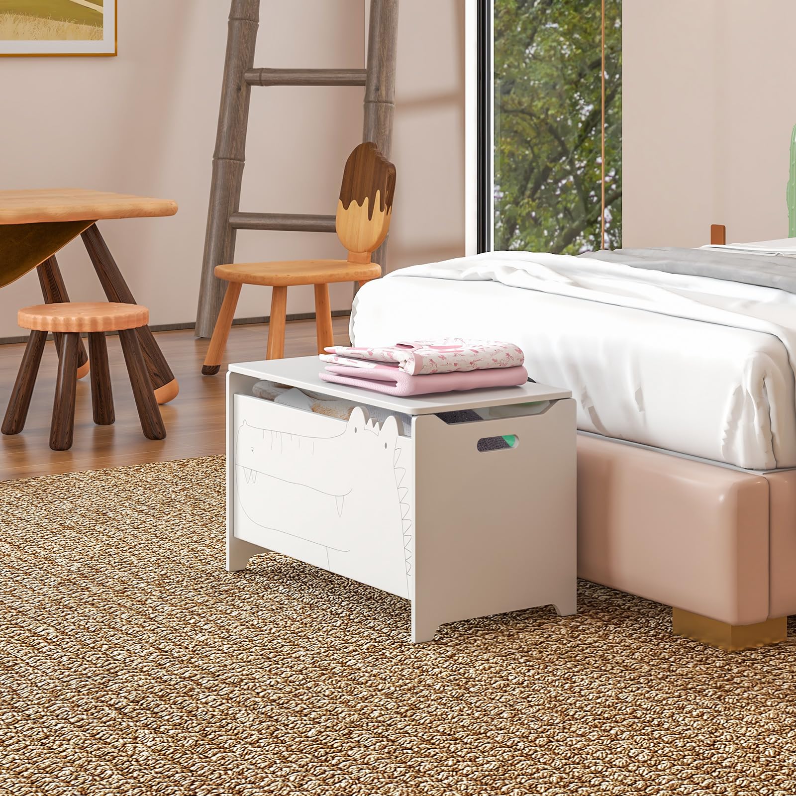 GYMAX Scatola per Giocattoli con Coperchio, Organizer per Giocattoli a Forma di Coccodrillo con Pratiche Maniglie, Cassapanca Contenitorei per Bambini, verde, 60 x 33 x 37,5 cm (Bianco)