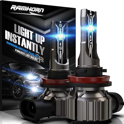 RAMHORN Bombillas H11, bombillas H8 H9, 12000 LM, 6500 K, xenón blanco, sin ventilador, luz antiniebla de repuesto halógena instantánea, paquete de 2