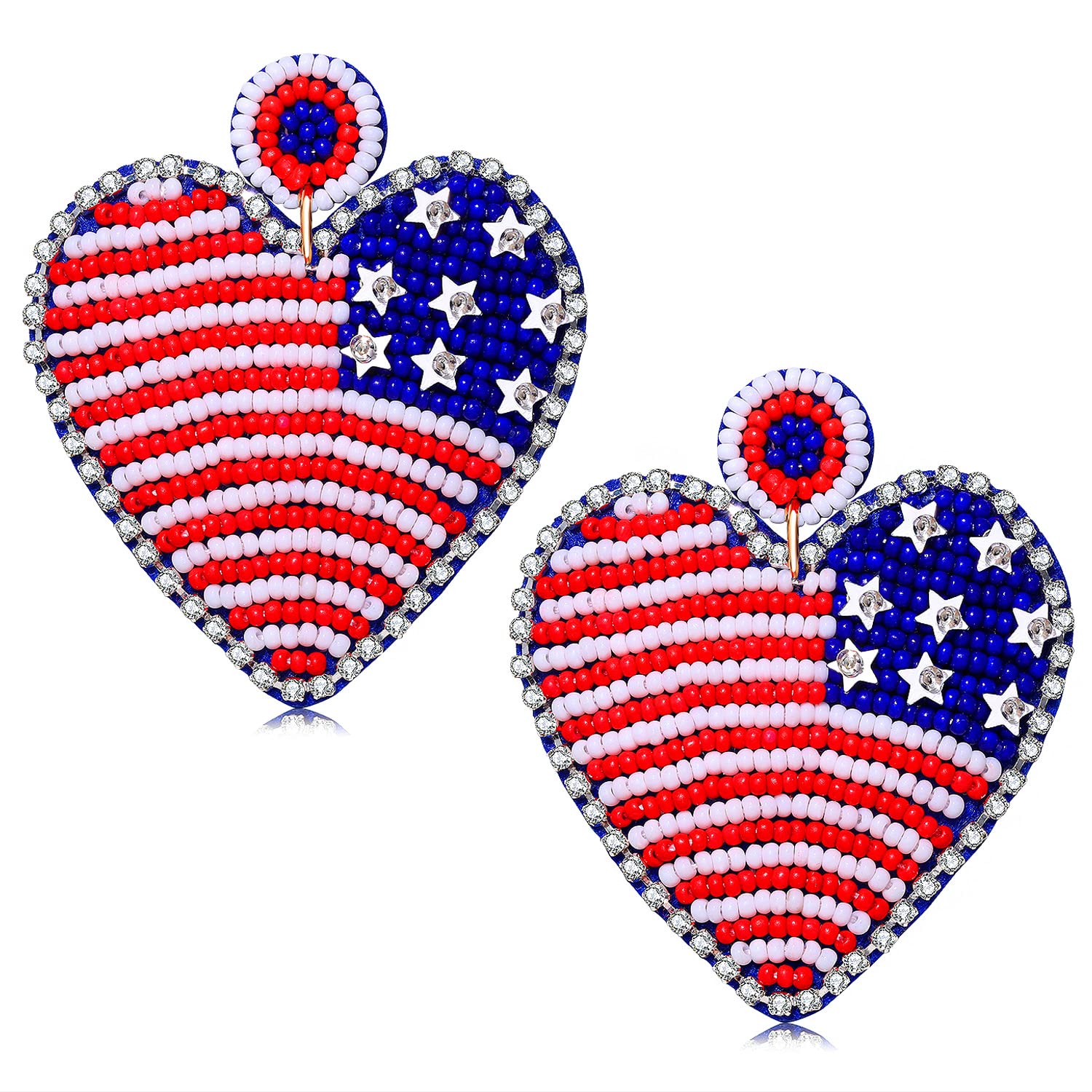 CEALXHENY4th of July Earrings, 4th of July Outfits for Women, 4th of July Accessories, Patriotic Letter USA Earrings, Beaded American Flag Star Earrings