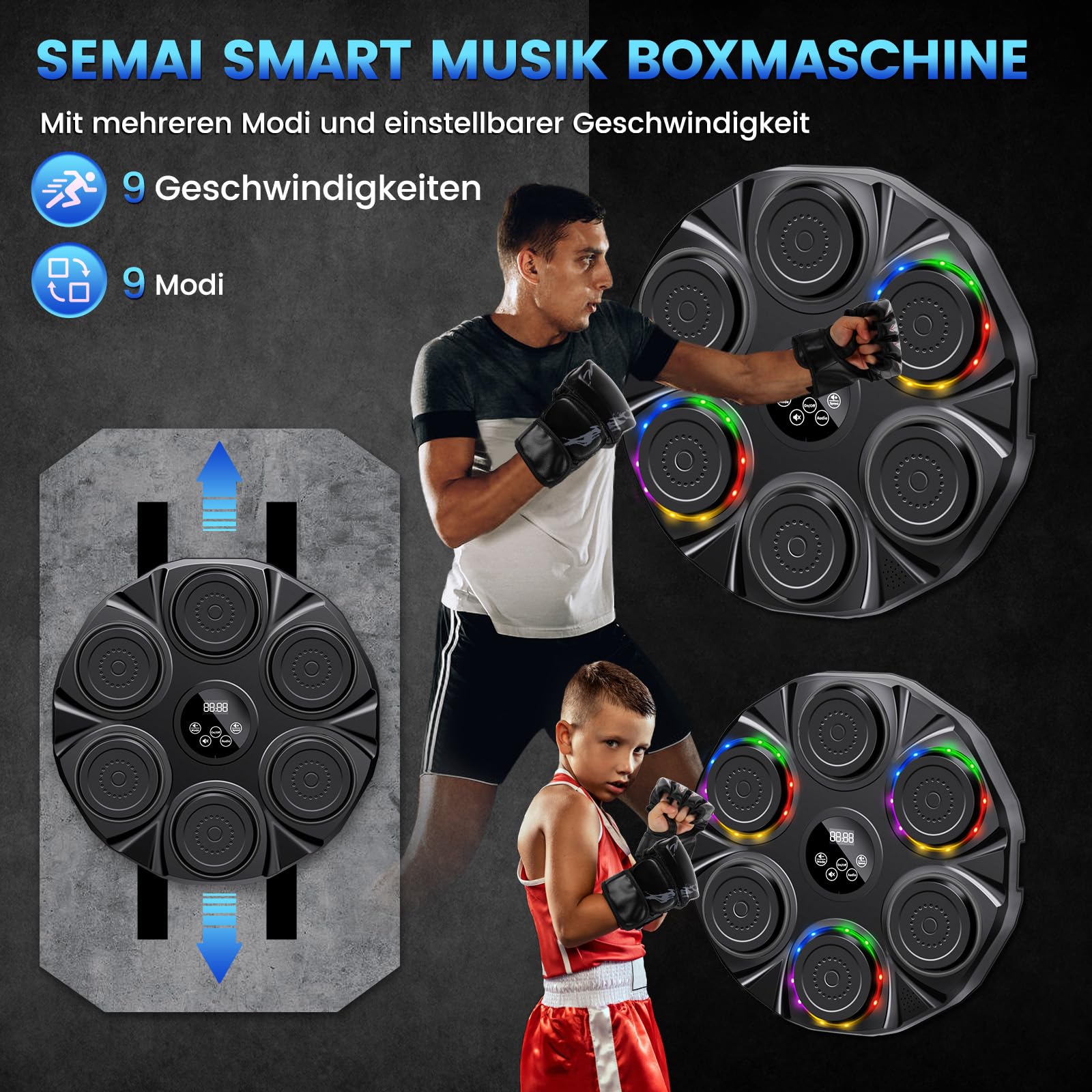 semai Music Boxing Machine, Intelligente Musik Boxmaschine, 9 Geschwindigkeitsmodi und Zählmodus Musik Boxautomat für Erwachsene Kinder Music Punch Boxtraining