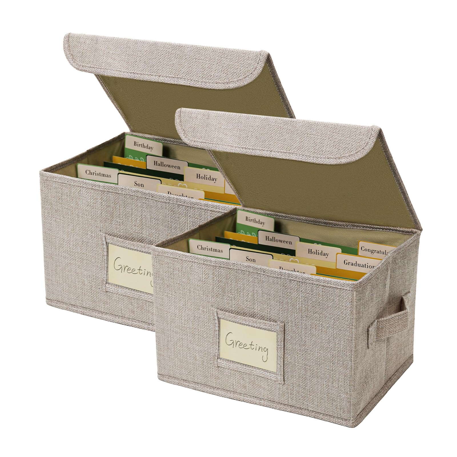 Vienrose Wenskaartenorganizer, opbergdoos met 40 uitneembare scheidingswanden, 168 zelfklevende etiketten, perfect voor foto's, enveloppen, scrapbooking, papier, 2 verpakkingen, beige
