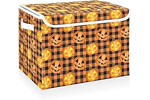 Halloween Pumpkin Plaid Storage Bins With Lids