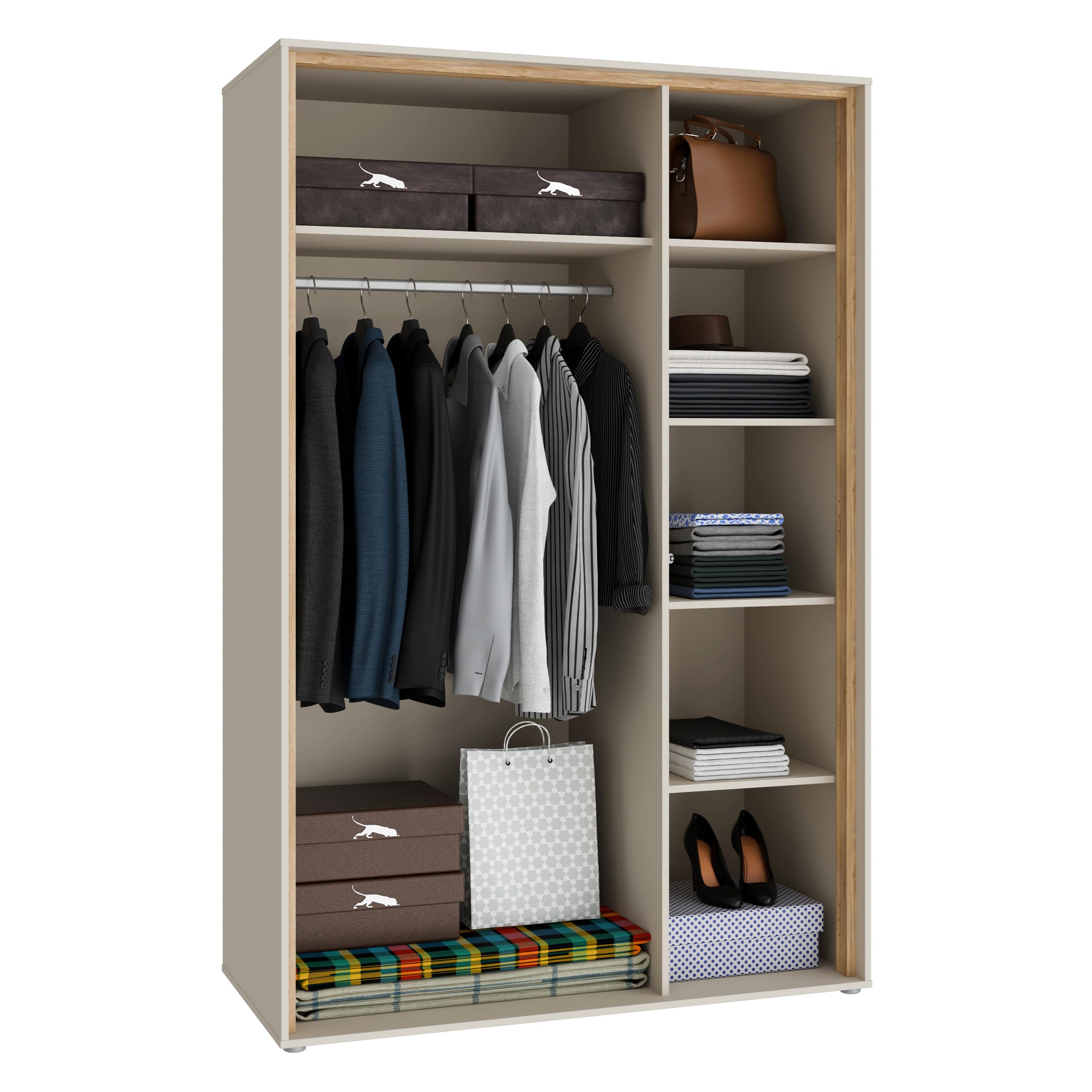 Forte WEXLIN Kleiderschrank 120 130, moderner Kleiderschrank, 2 Drehtüren, Kinder- und Jugendzimmer, Holzwerkstoff, Kaschmir|Beige|Mauvella Eiche Holzdekor, 126,3 cm breit x 193,7 cm hoch x 60 cm tief