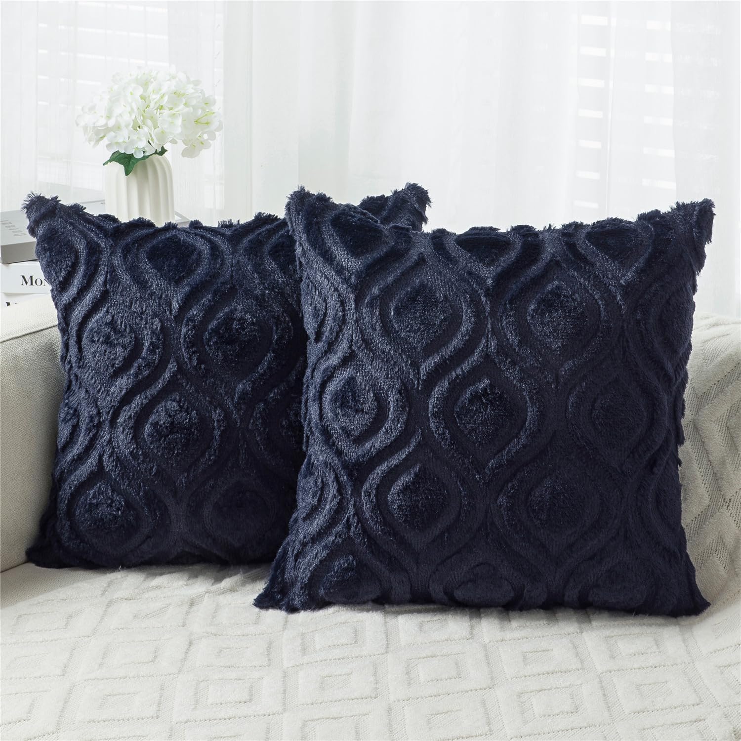 BVEED Throw Pillow Covers 24x24 Set of 2 Boho Decorative Pillow Covers Luxury Soft Plush Short Faux Wool Cushion Covers for Couch Sofa Bedroom Living Room,Beige