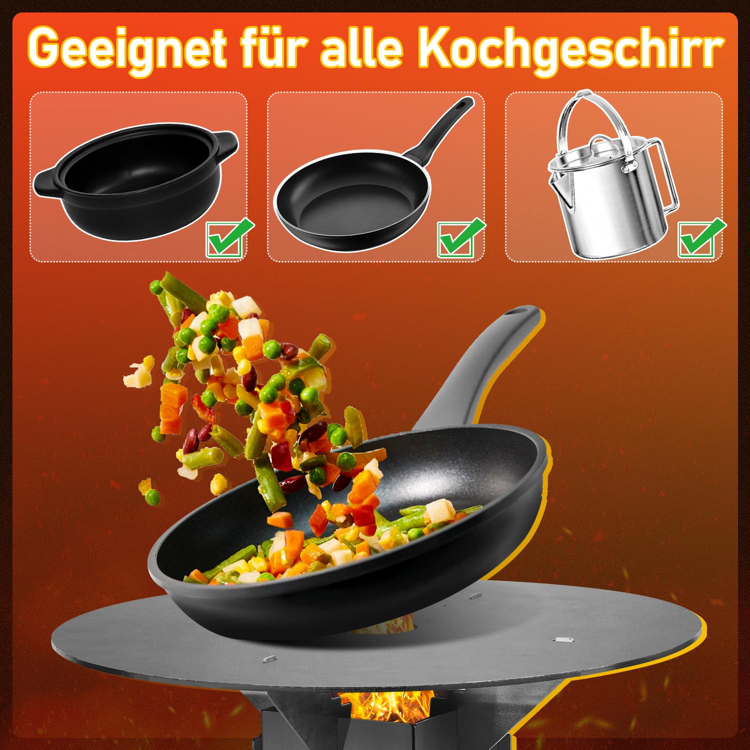 Piec rakietowy z płytą grillową i hakiem ogniowym, system wtykowy Rocket Stove ze stali o grubości 3 mm, piec armatni z 2 dodatkowymi nóżkami, kuchenka kempingowa, piec na drewno do użytku na