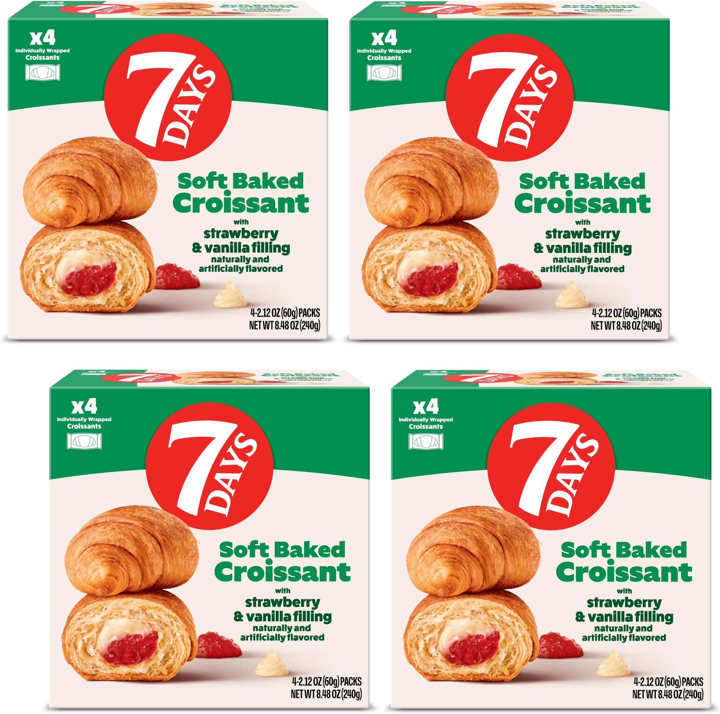 7Days Soft Croissant Multipacks (16 Pack), Chocolate, 4 Boxes, Non-GMO Breakfast Pastry (2.12oz, Pack of 16)