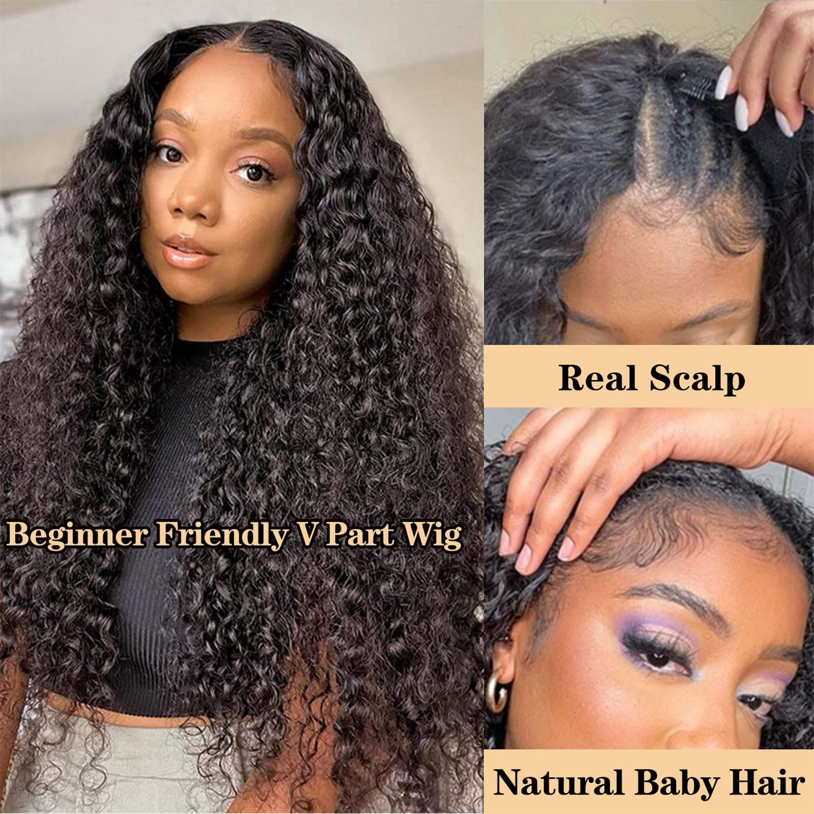 Amazon.com : ROYAL IMPRESSION V Part Wig Human Hair Deep  display picture 1