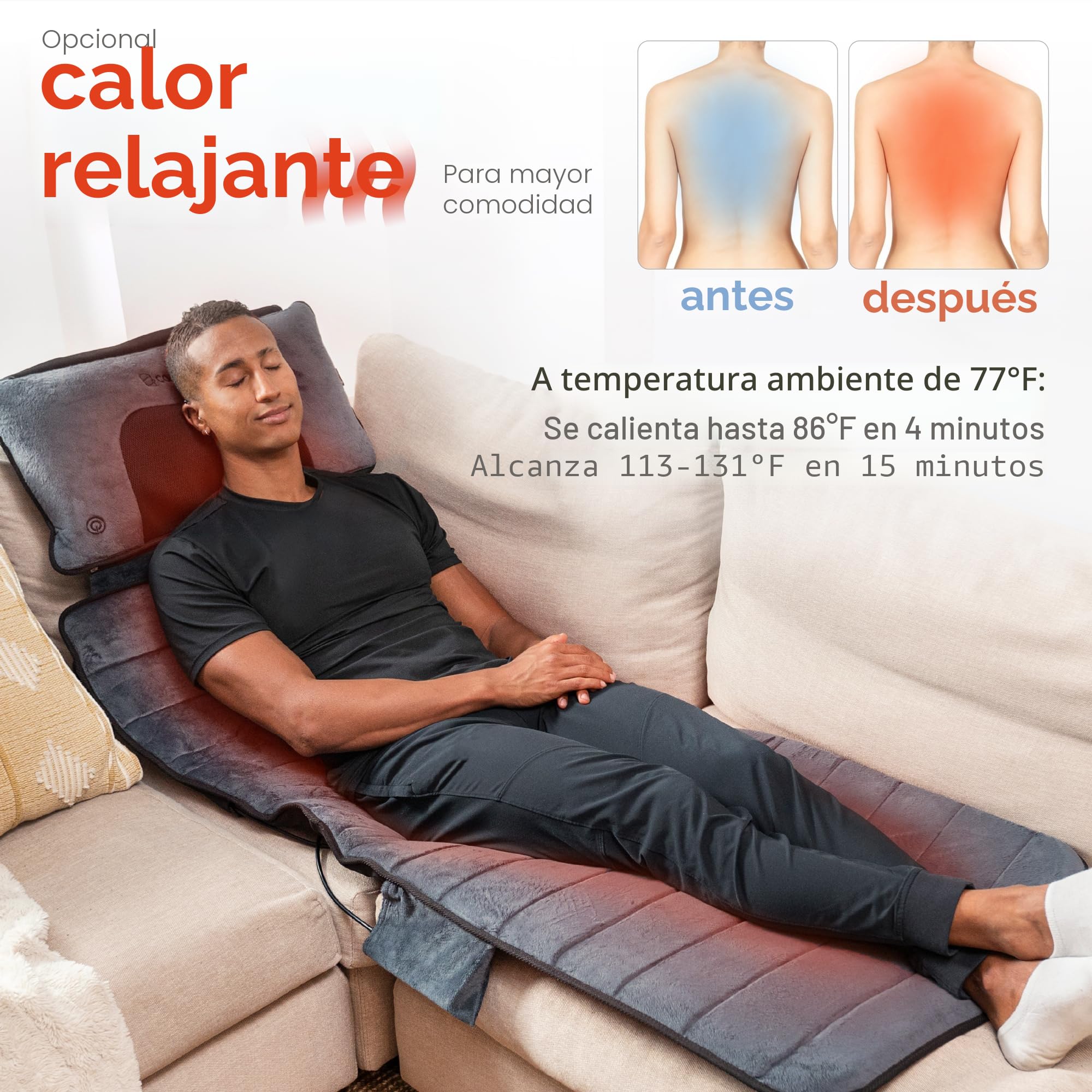 Comfier Colchoneta de Masaje Cuerpo Completo con calefacción, Masajeador de Espalda con Almohada de Masaje Shiatsu Desmontable para el Cuello, 10 Motores vibradores, 4 Almohadillas térmicas