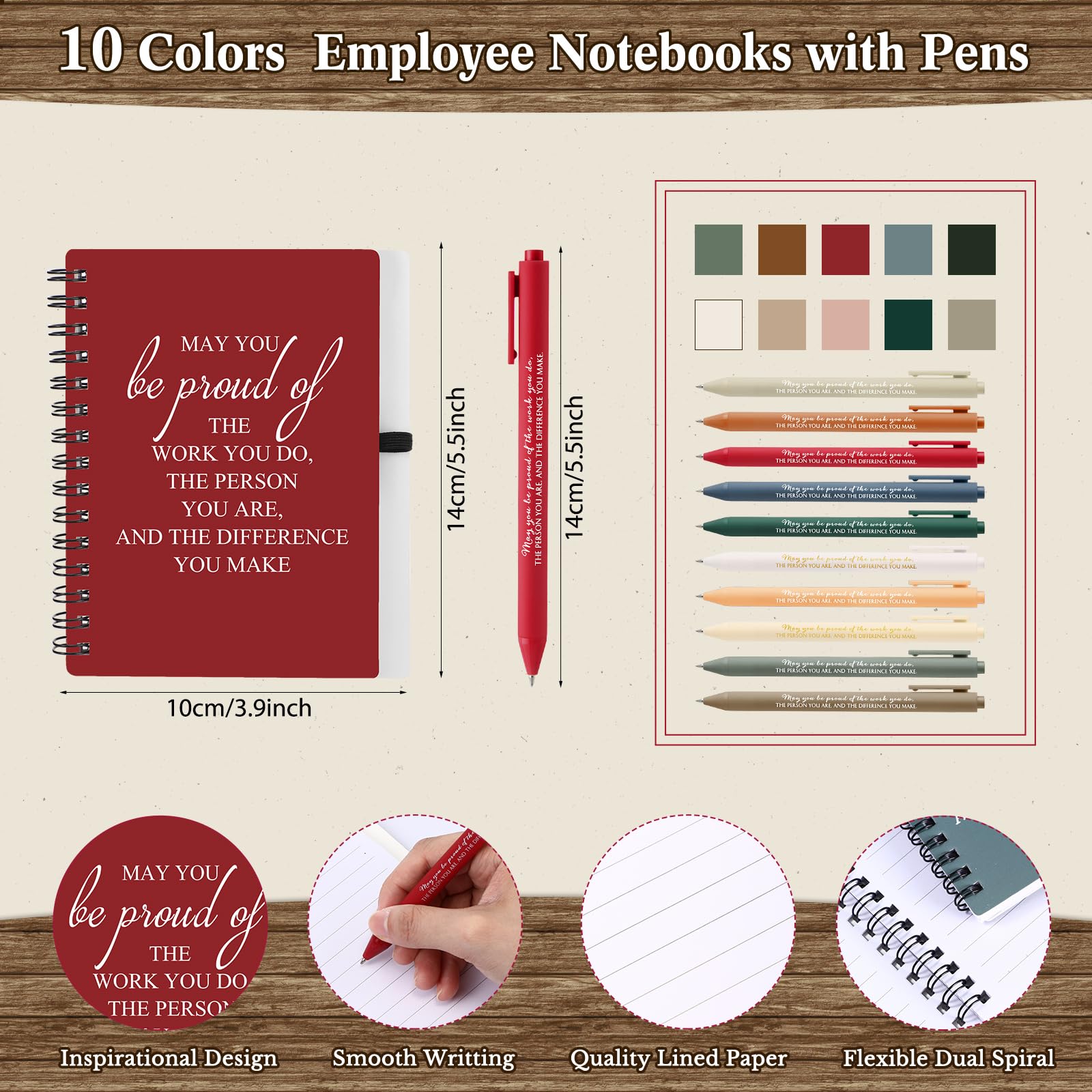 Honoson 20 Sets/40 Stück 2026 Mitarbeiter-Wertschätzungsgeschenke, Housekeeping Mitarbeiter, Geschenke, May You Be Proud The Work Notizbuch mit Kugelschreiber, Dankeskarten für Teamkollegen