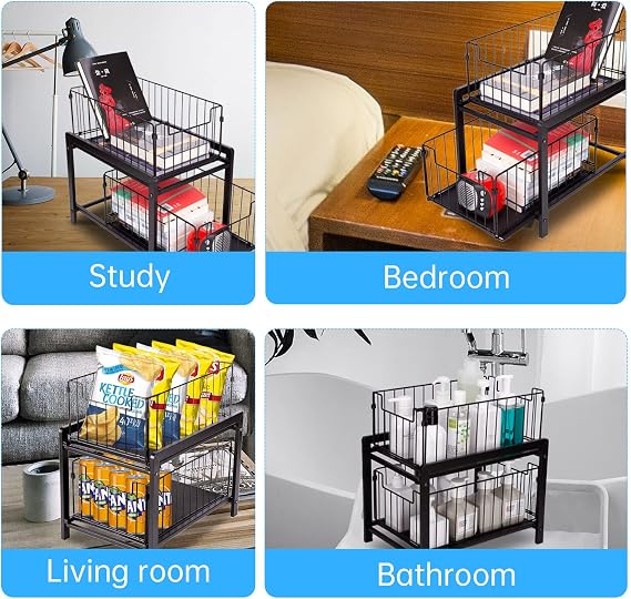 Kitchen Cupboard Organiser 2 Tier, Detachable Metal Wire Storage Baskets, Black Drawer Type Cupboard Storage Rack for Pantry, Countertops, Cabinet, 37 x 26 x 38.5cm