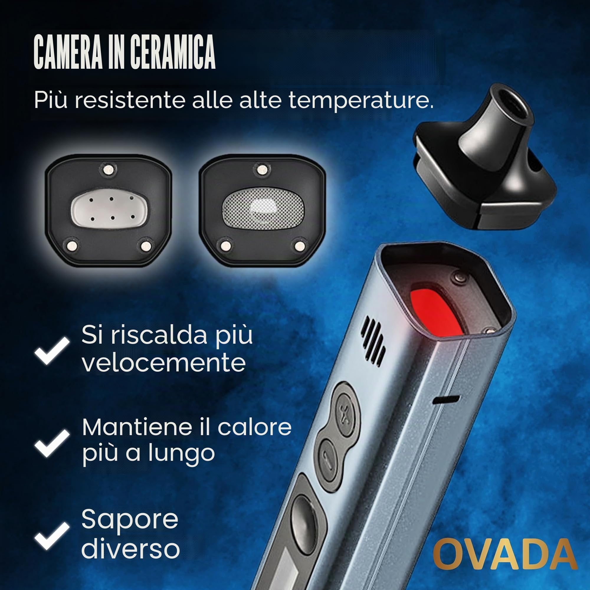 OVADA Vaporizzatore con Schermo | Controllo Temperatura Vapore Secco | Portatile Grande Intervallo Temperatura | Ricarica Rapida in Ceramica | Vapore Erbe (Grigio)