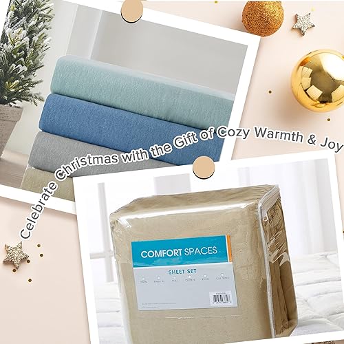 Miniatura 6 de Comfort Spaces - Juego de cama de franela de algodón cálido y transpirable con sábanas de bolsillo profundo y fundas de almohada, matrimonial,