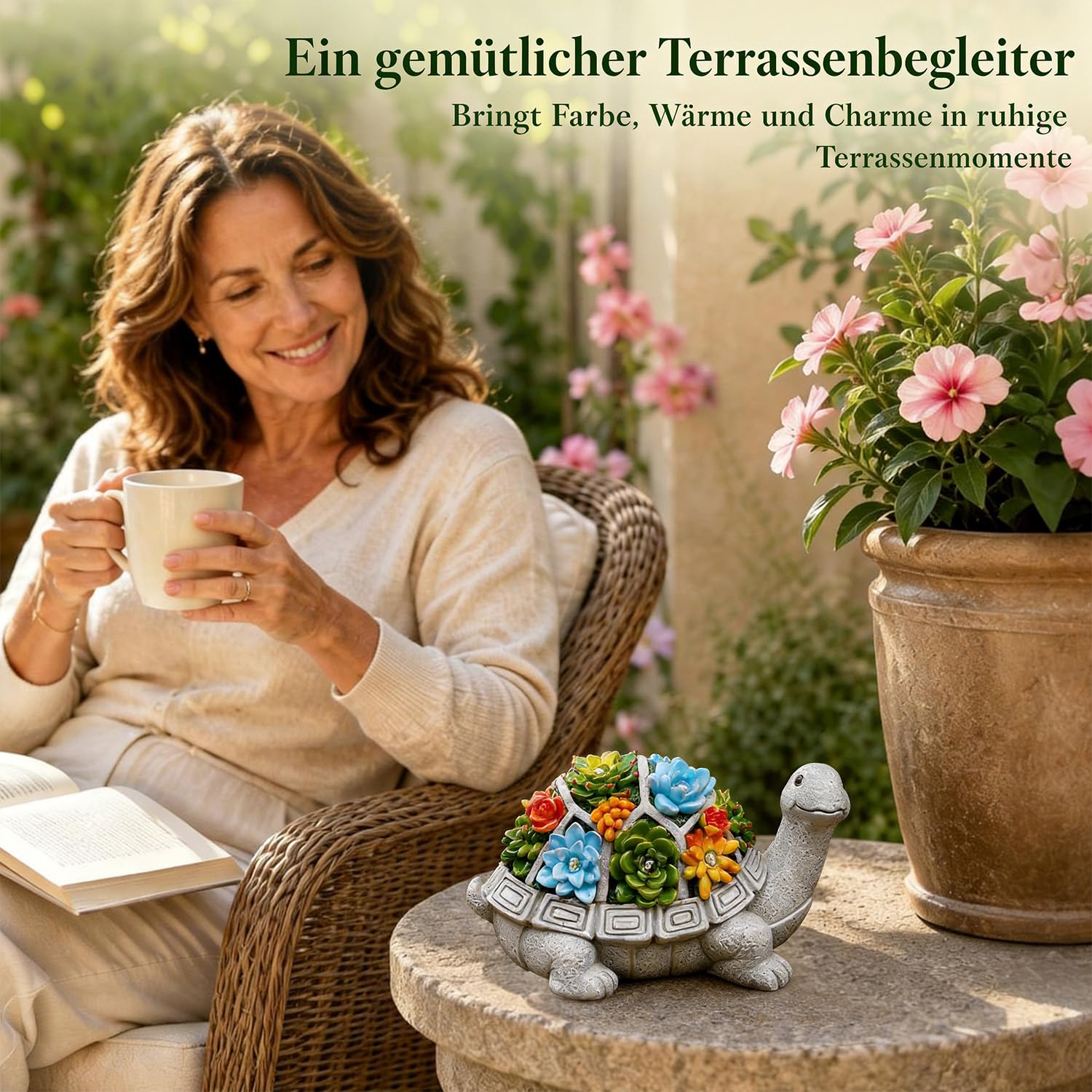 Yeomoo Solar Gartenfiguren Schildkröte Gartendeko für Draußen, mit Sukkulenten und 7 LED Leuchten Home Balkon Dekoration, Figur Kawaii Geschenke für Frauen/Mama Deko für Zimmer Terrasse