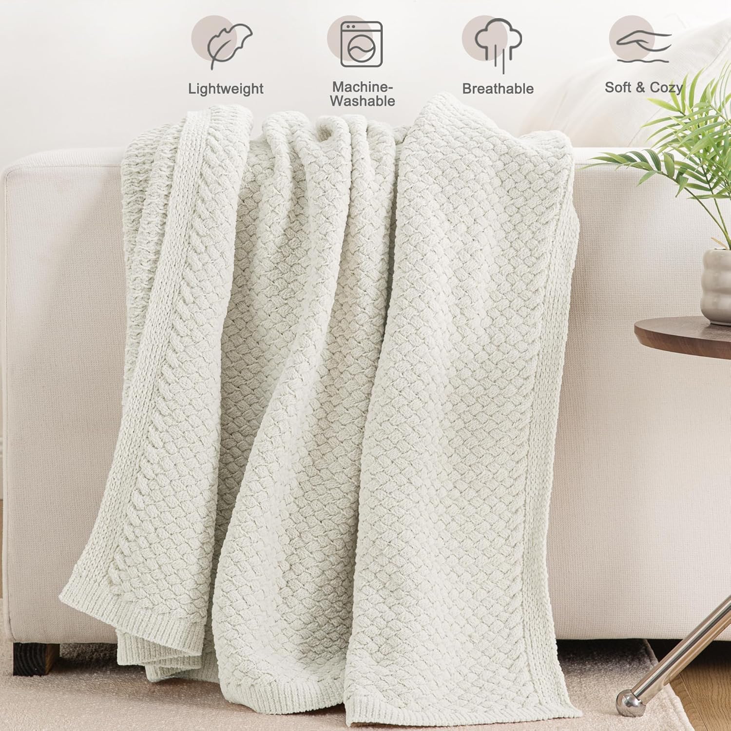 Whale Flotilla Chunky Knit Throw Blanket for Couch and Bed, Ivory Decorative Cozy Fleece Blanket, Reversible Soft Fuzzy Woven Throws, 50x60 Inch - Image 5