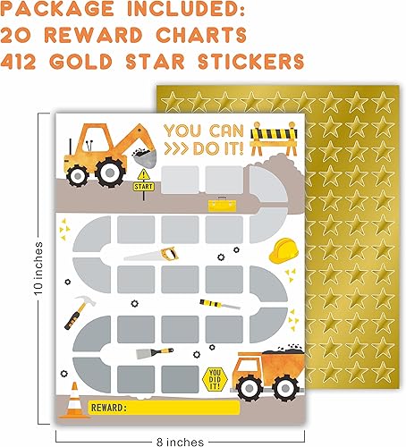 Miniatura 2 de Tabla de recompensas temáticas de construcción con calcomanías de estrella dorada, ¡puedes hacerlo! Tabla de incentivos, tabla de rutina de
