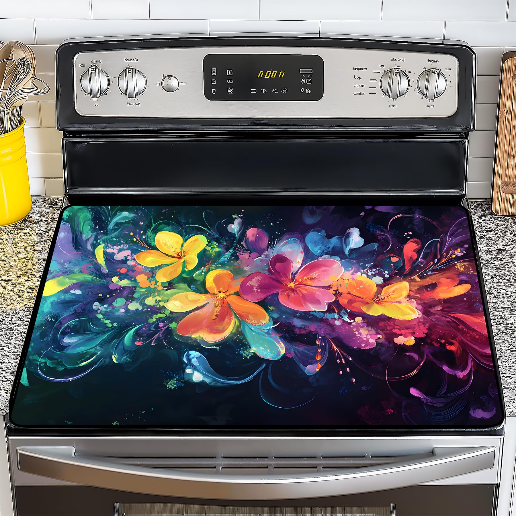 Stove Top Cover for Electric Stove,Glass Stove Top Cover, Heat Resistant Glass Cooktop Cover, Stovetop Protector, Kitchen Decor, Dish Drying Mats Cover for Ceramic Washer Top 28.5x20.5 inch