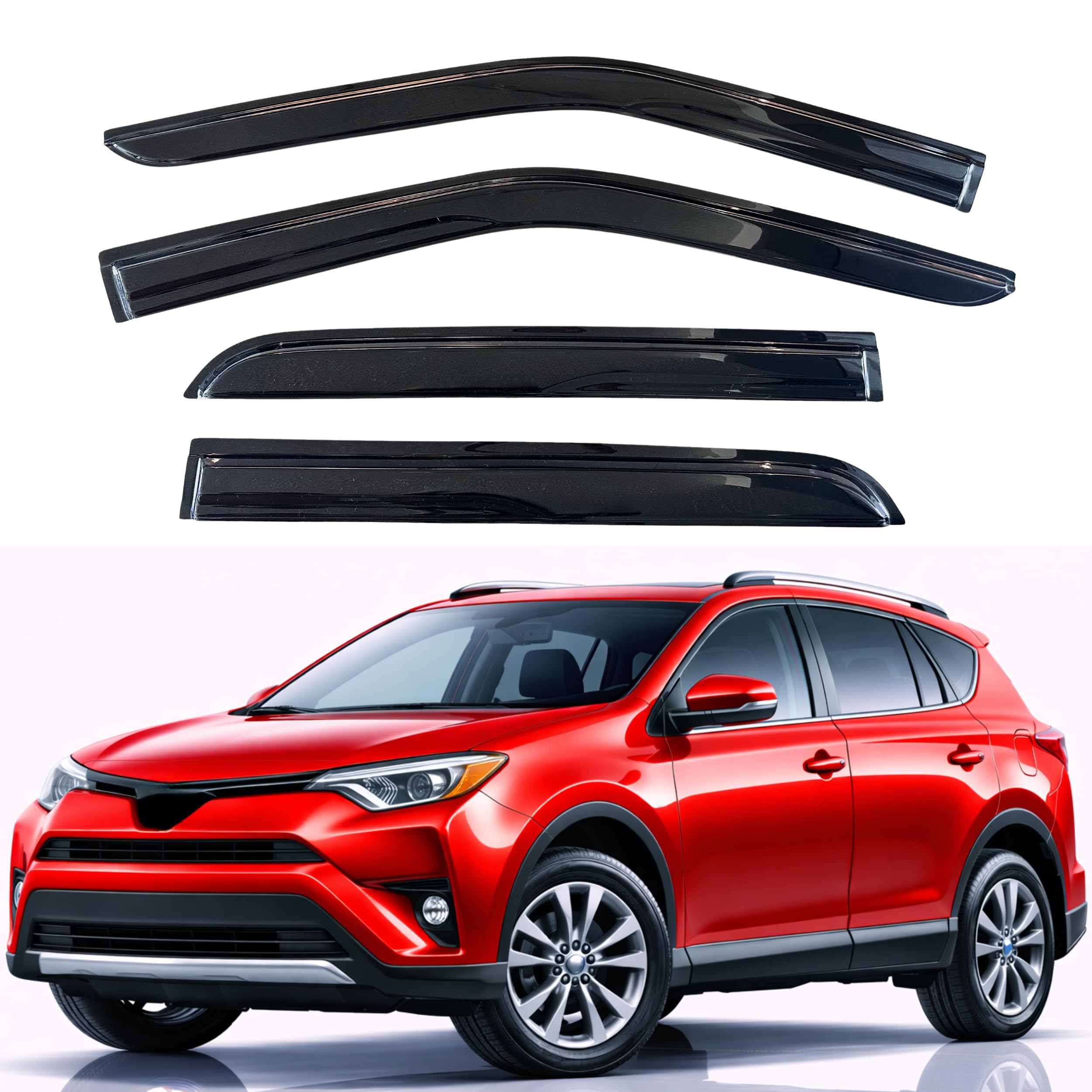 KPY Rain Guards Fit for 2013-2018 Toyota RAV4, Out-Channel Window Visors Vent Wind Deflectors 4PC, Car Accessories for 13-18 RAV4