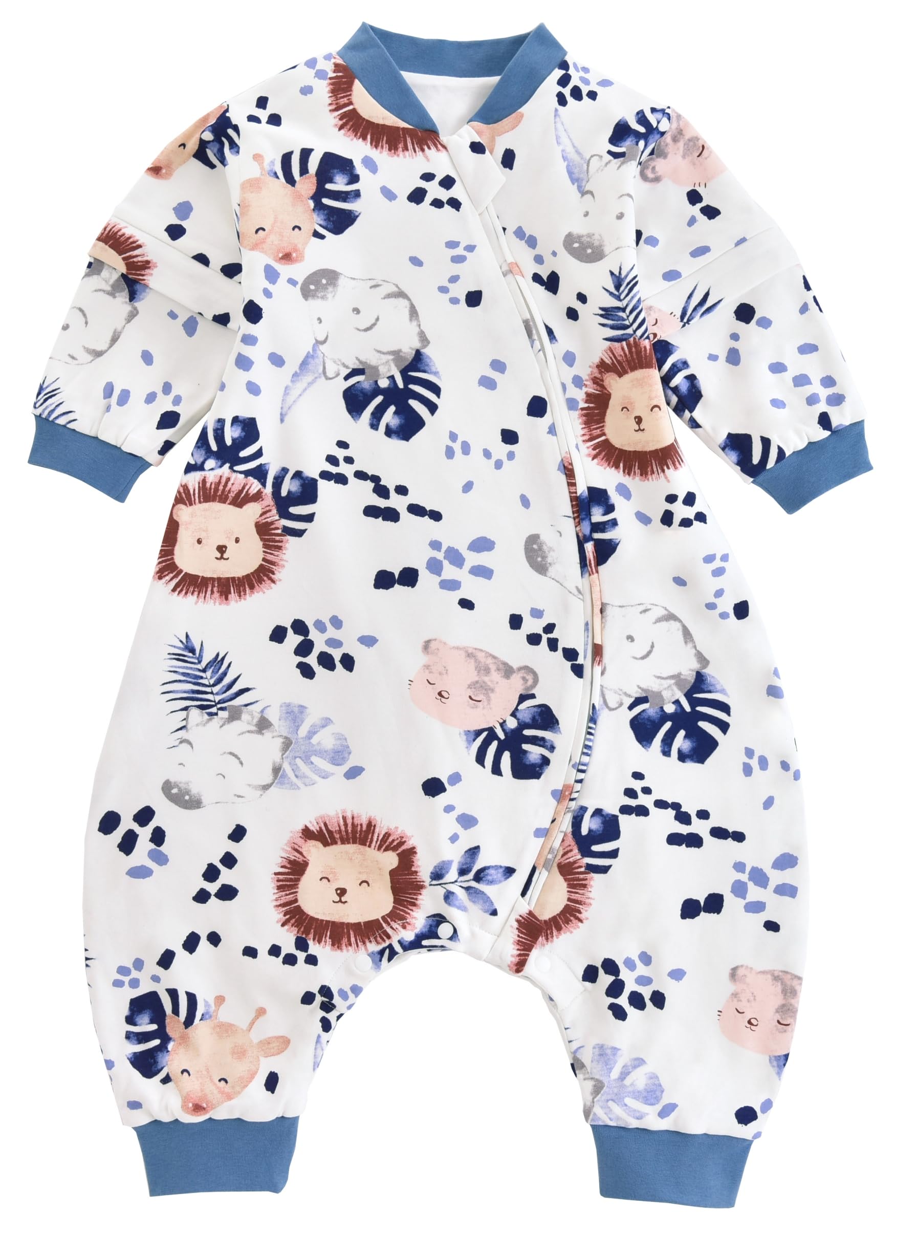Chilsuessy Baby Ganzejahres Schlafsack mit Abnehmbaren Ärmeln, Kinder Schlafsack mit Füßen, 1.5 Tog, 100% Baumwolle, Ganzjährig, Dschungel Löwe, 80-90 cm