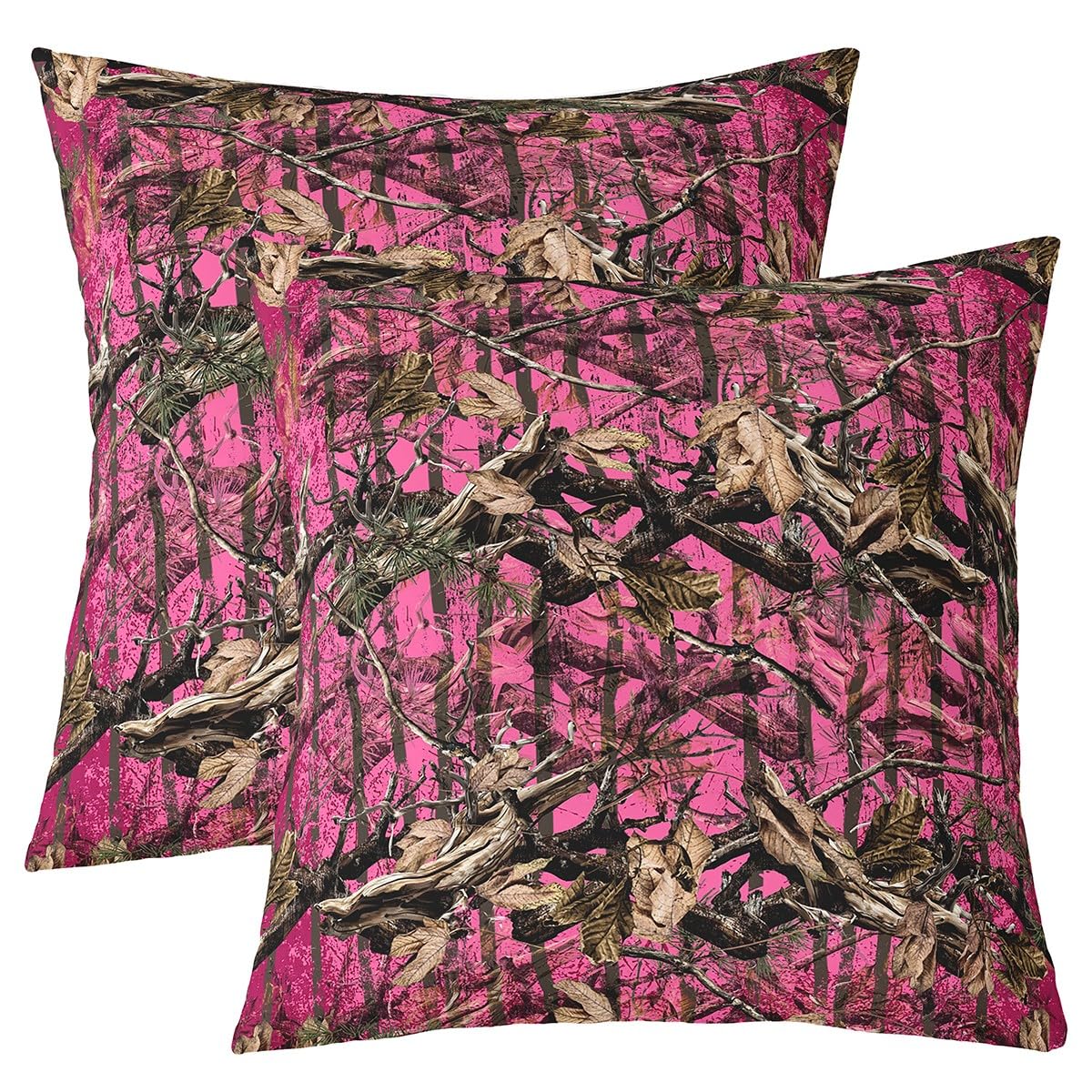Feelyou Pink Camouflage Cushion Case All Purpose Camo Throw Pillow Covers 20"x20" Set of 2 for Hunters Cabin or Rustic Lodge Rustic Farmhouse