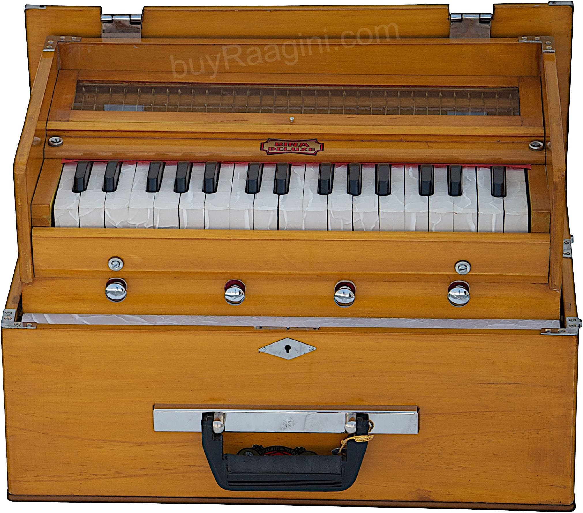 BINA 23B Deluxe, Harmonium, 2 1/2 Octaves, 32 Keys, Small, Portable, Compact, Special Reeds, Safri, Natural Color, Bag, Kirtan, Musical Instrument Indian (PDI- DAA)