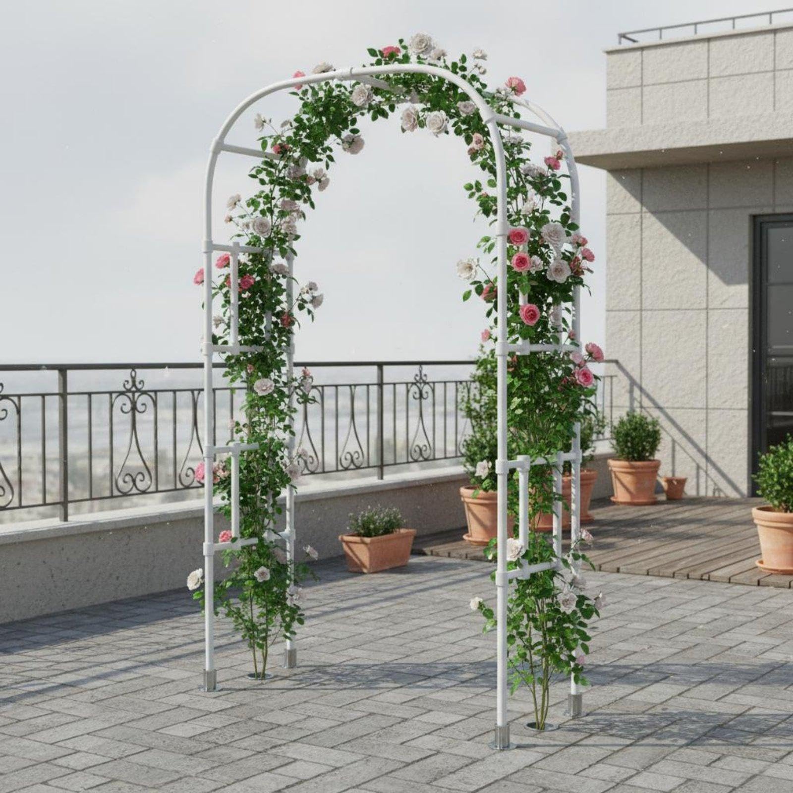 Garden Arch Trellis Coated Steel Climbing Plant Archway Weather-Resistant Rose Arch Frame for Gardeners, DIY Enthusiasts, Balcony, Yard, Patio W1.2*h2.4m White-image-17