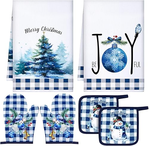 Bencailor Juego de 6 toallas de cocina navideñas, 2 paños de cocina, 2 soportes para ollas, 2 guantes de horno, regalos para amantes de la cocina,
