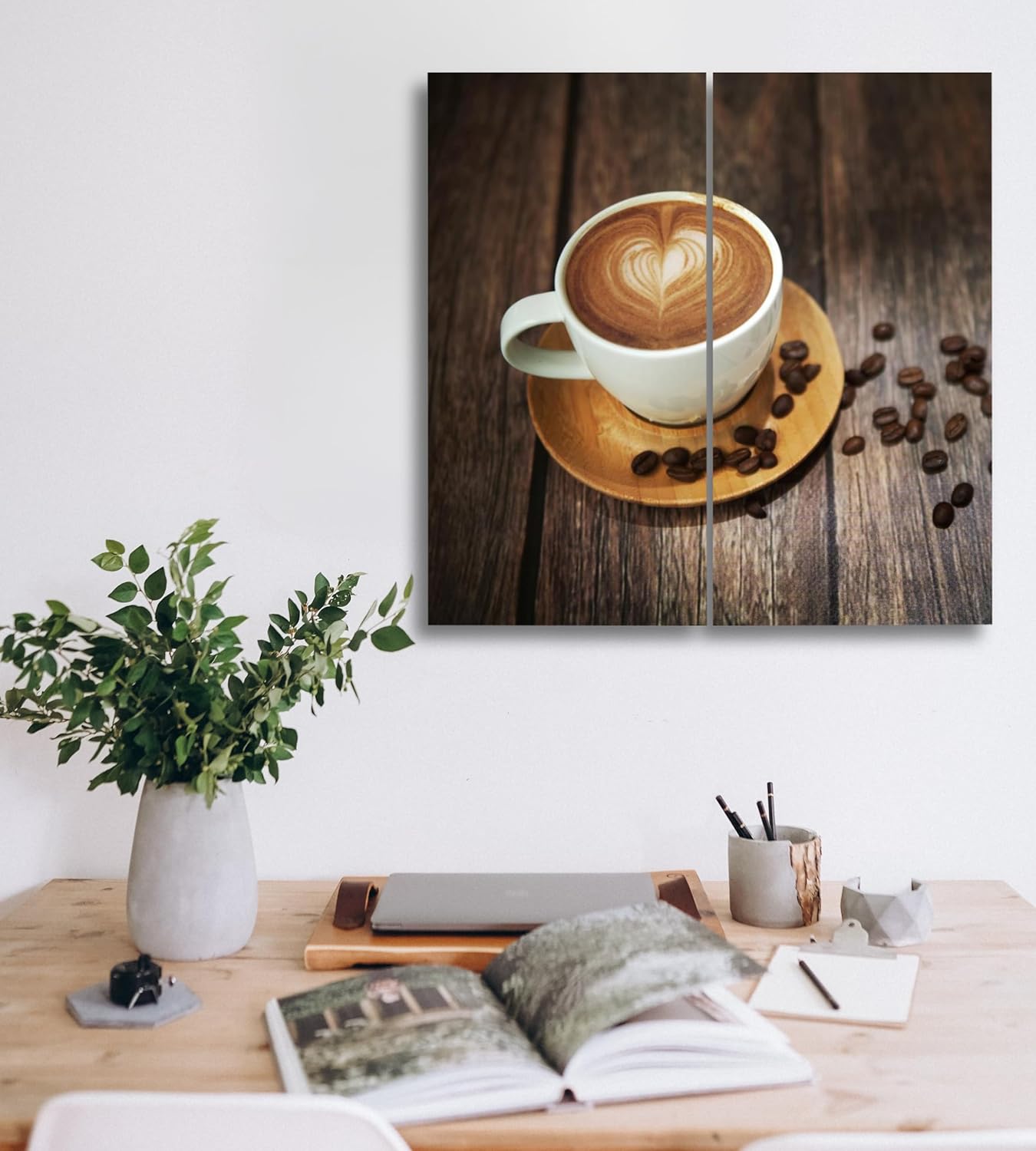 Coffee Canvas Wall Art Decor - 2 Piece Set, Decorative Multi Panel Split Prints - 24x24 Cafe Latte Picture for Living Room, Kitchen, Bedroom, Office & Home Decor Gift