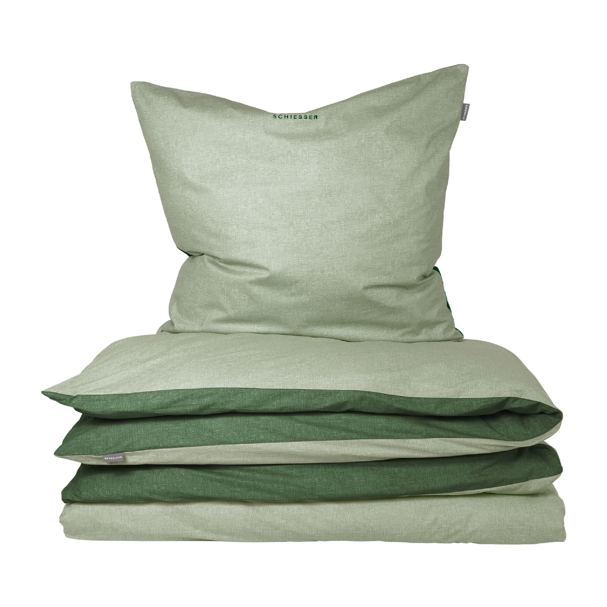 Schiesser Bettwäscheset Doubleface | Renforcé | 2-teilig | Zweifarbig | 100 % Baumwolle | Oeko-Tex® Made in Green Zertifiziert | YKK Reißverschluss | 135x200cm + 80x80cm | Grün
