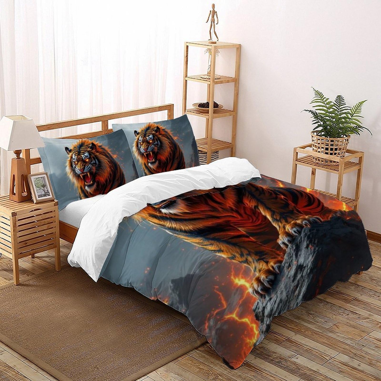 Housse de couette double 200x200 imprimé animaux avec 2 taies d'oreiller