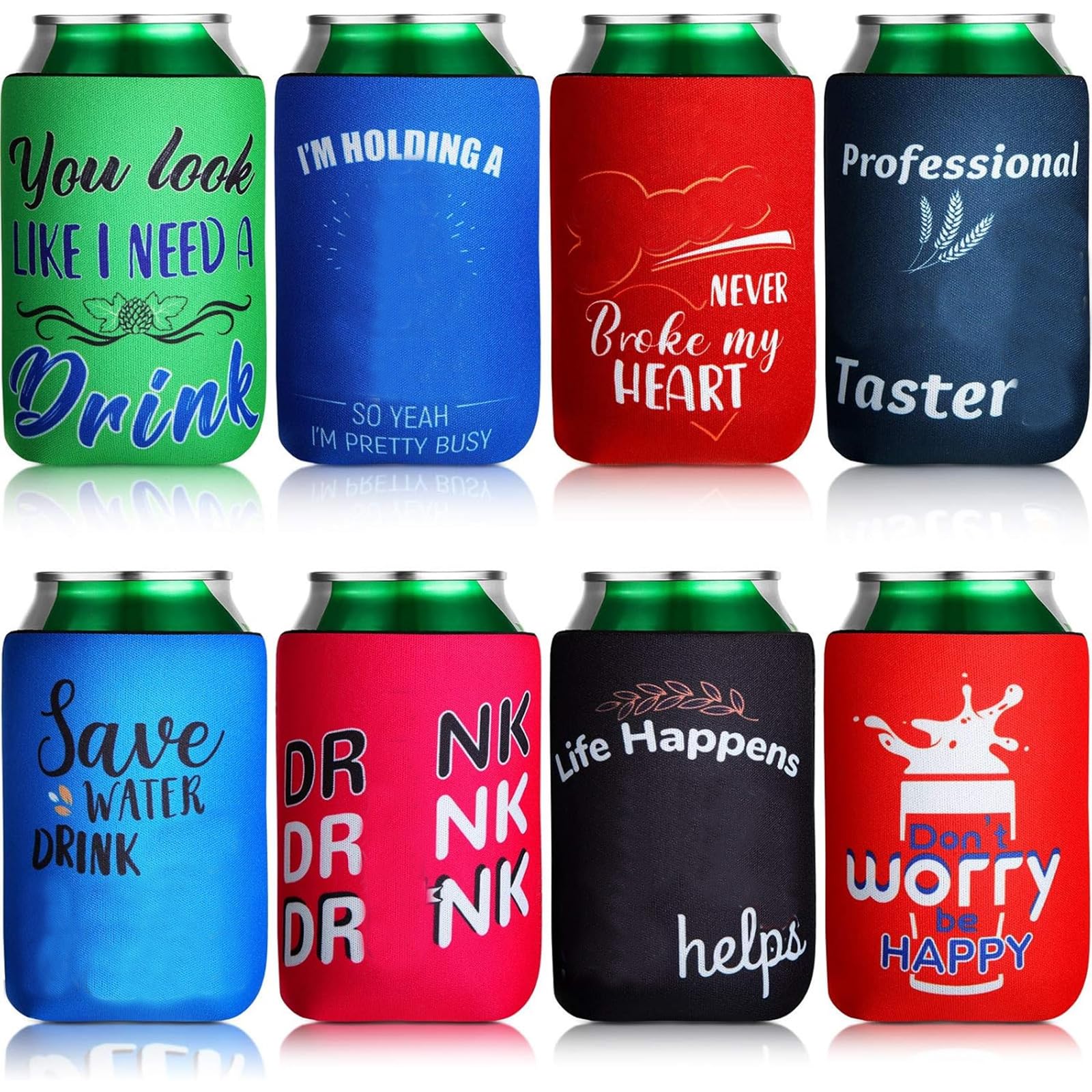 Insulated Neoprene Can Cooler Sleeves for Drink, Collapsible Beverages Drink Holders with Quotes for Soda Cans, Bbqs, Party Favors(40 Pcs,4.9 x 3.7