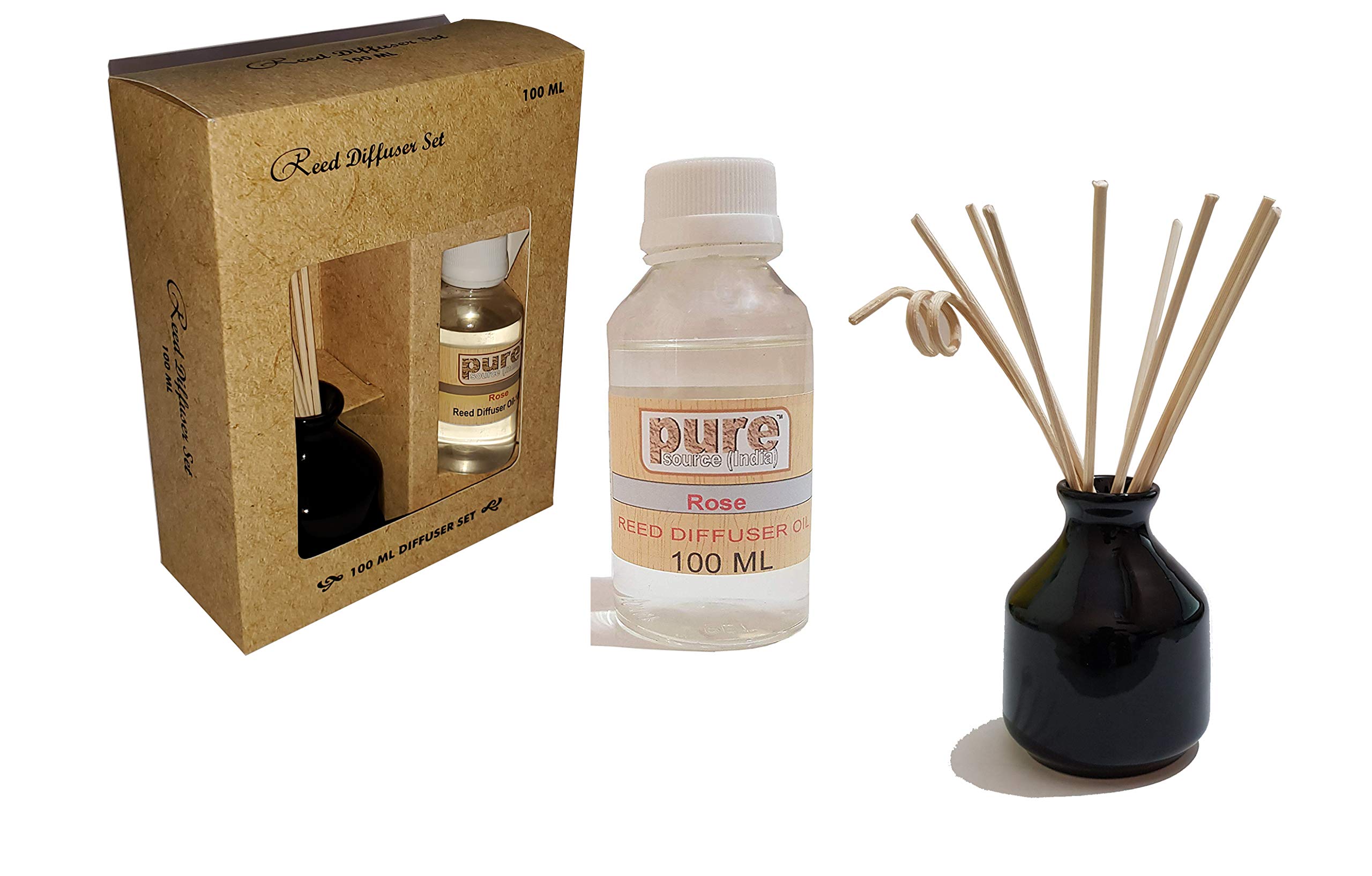 Pure Source India Reed Diffuser Set, Rose Fragrance Gift Pack