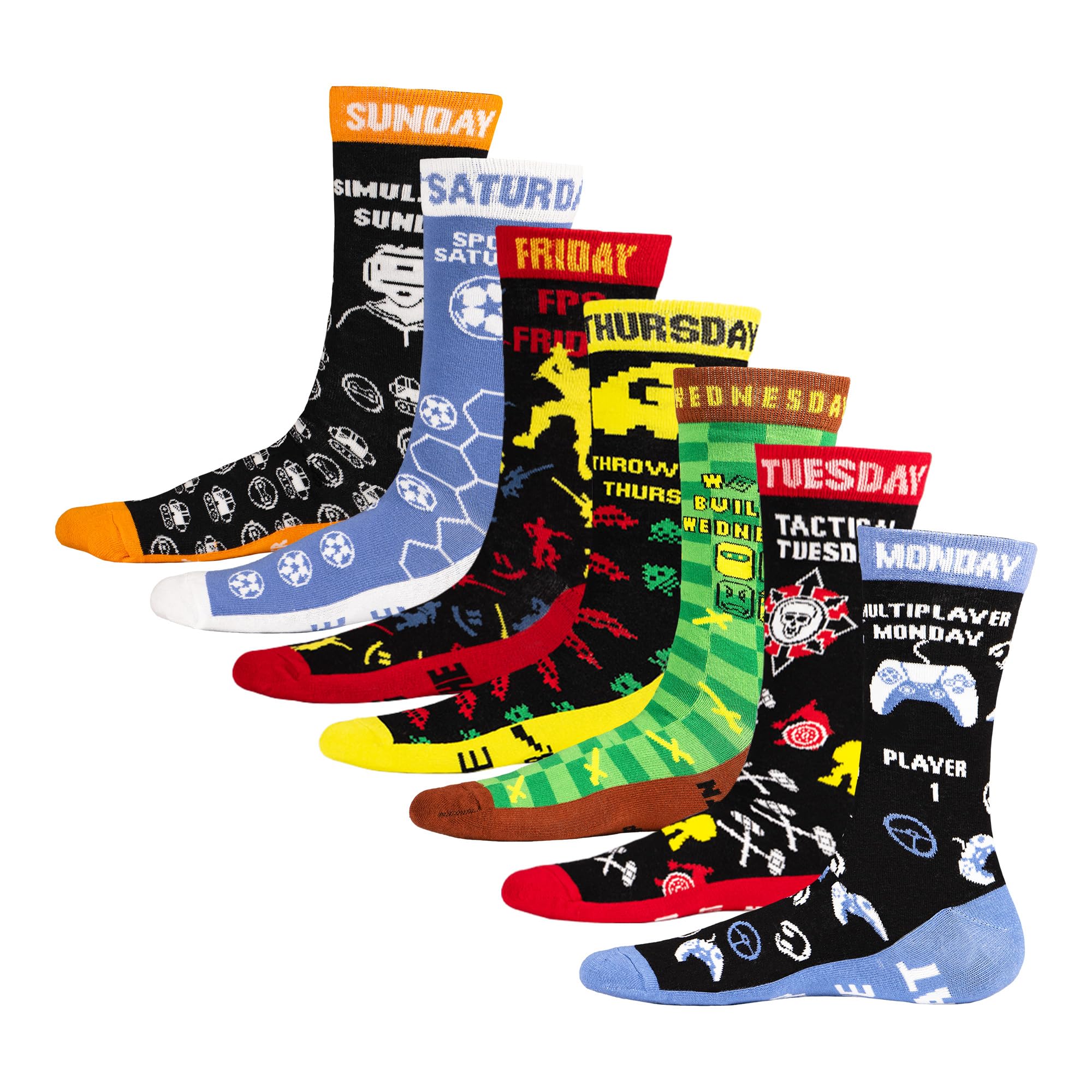 Soxy Boys Weekday Socks Gamer Socks - 7 Pack - Days Of The Week Socks - Gaming Novelty Design - Cotton Rich - Kids' Size Uk 4-6 (Eu 37-39)