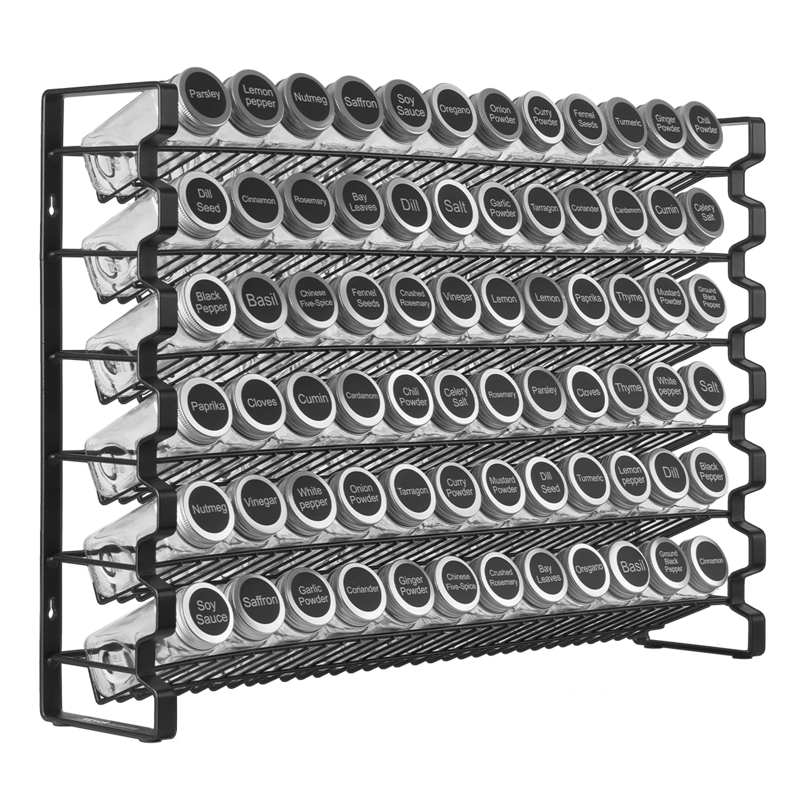 VEVOR Étagère à épices pour armoire, avec 72 pots à épices vides, couvercles, étiquettes et entonnoir, ensemble complet, organiseur d'assaisonnement pour comptoir, cuisine, garde-manger, placard, noir
